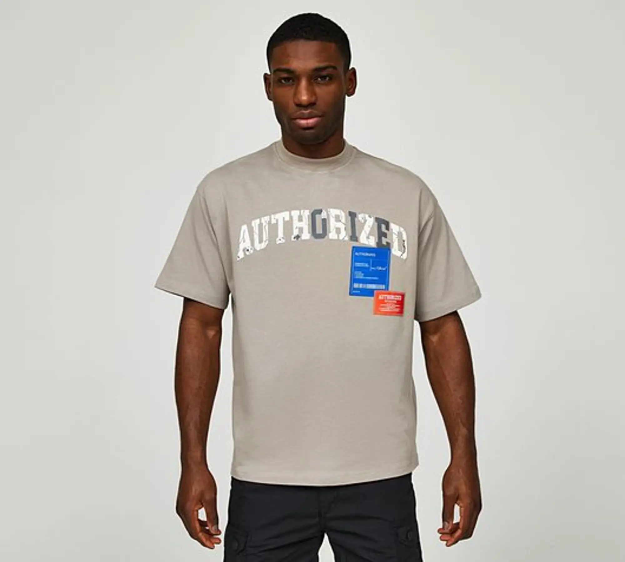 Authorized Distressed Arch Front Logo Relaxed T-Shirt - Grey - Size S - Grey