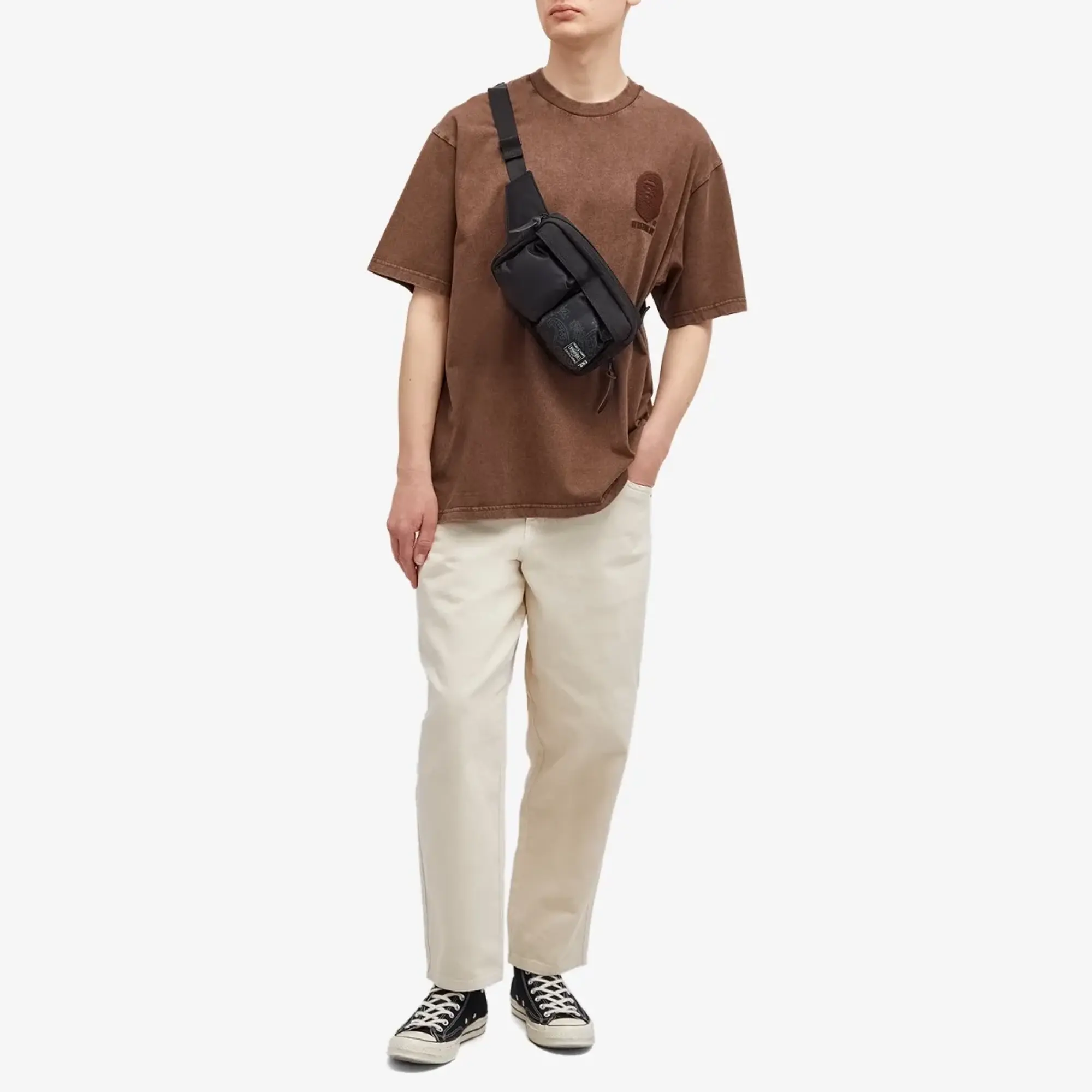 A Bathing Ape Men's One Point Acid Wash T-Shirt Brown