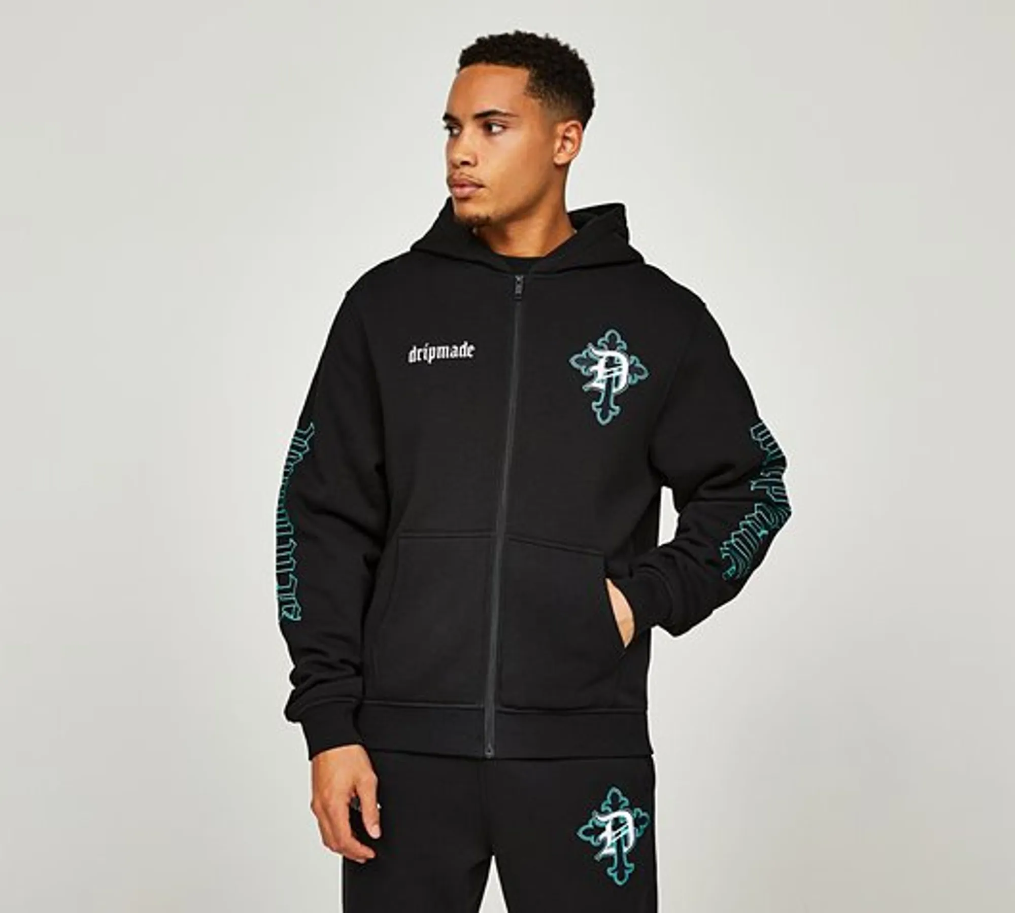 Dripmade Amity Gradient Zip Through Hoodie - Black - Size XS