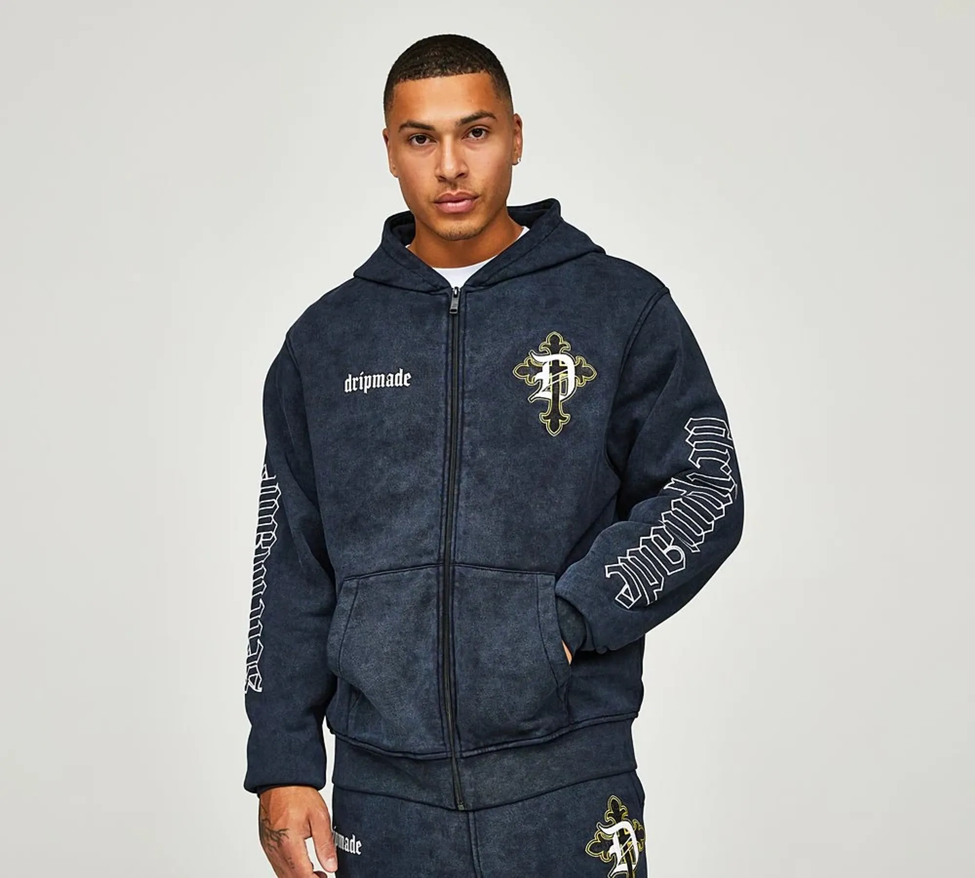 Dripmade Amity Gradient Zip Through Hoodie - Navy - Size L - Navy