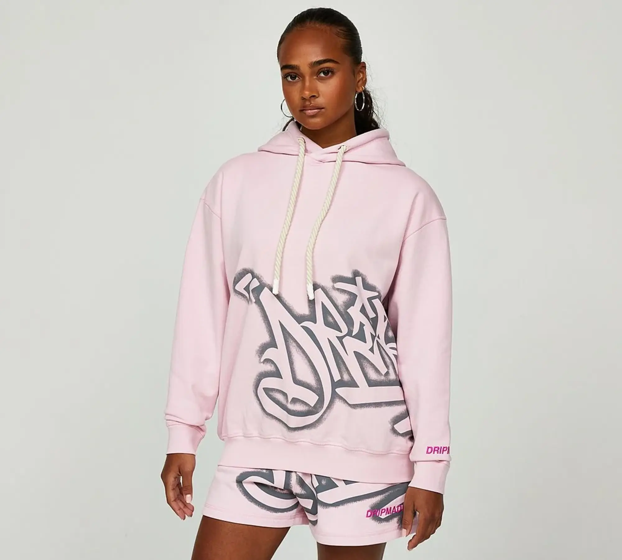 Dripmade Womens Graffiti Spray Overhead Hoodie - Pink - Size M - Pink