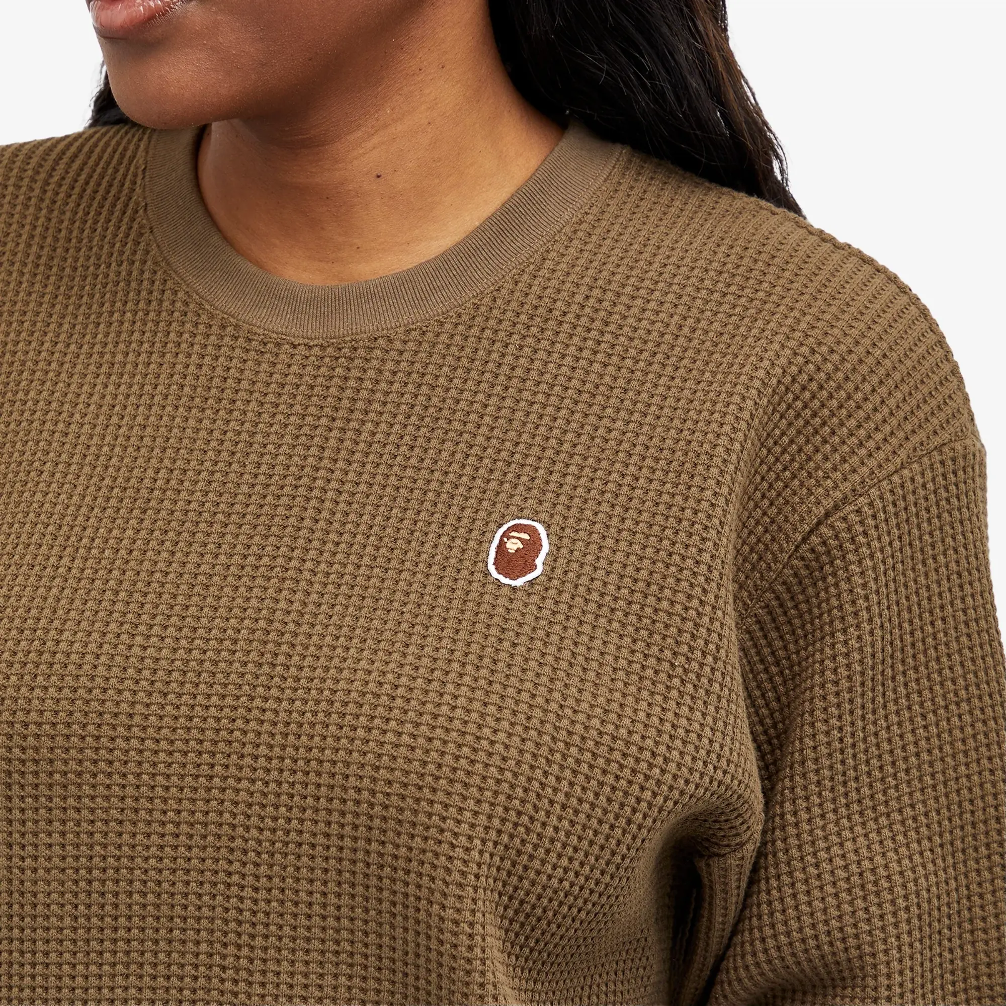 A Bathing Ape Women's Ape Head Waffle Top Olive Drab