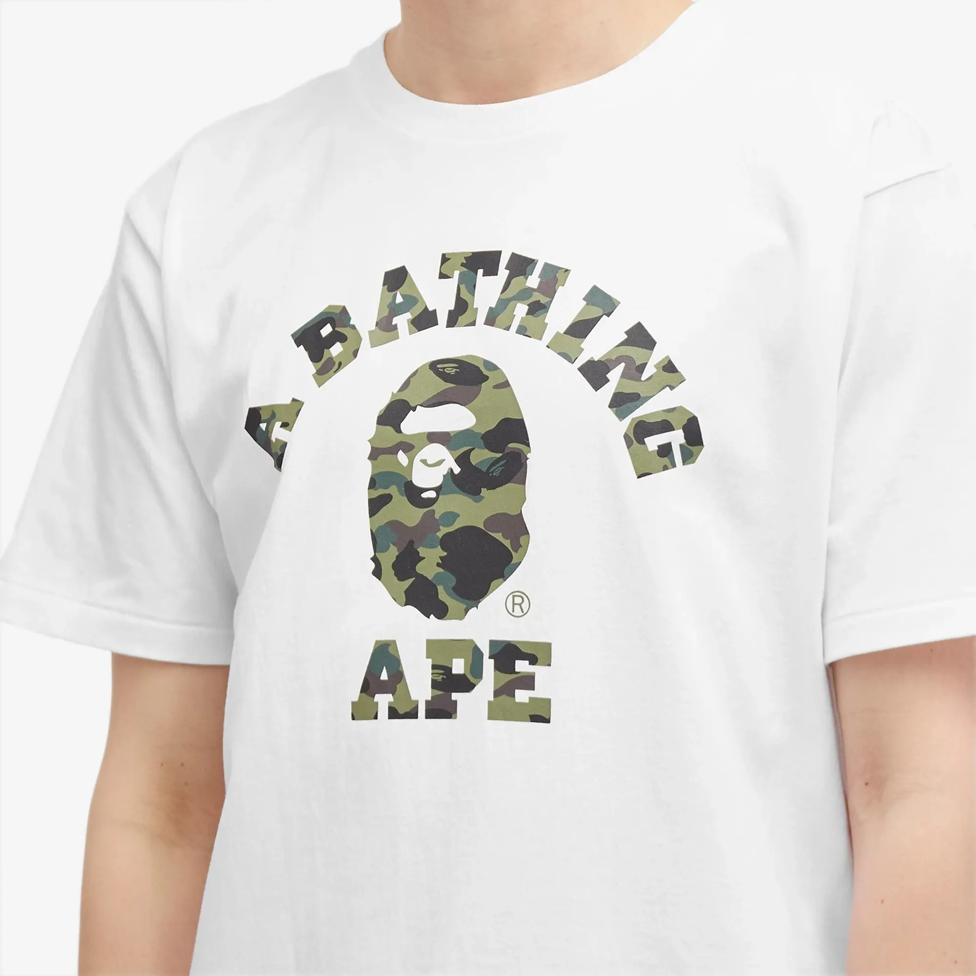 A Bathing Ape Men's 1st Camo College T-Shirt White/Green