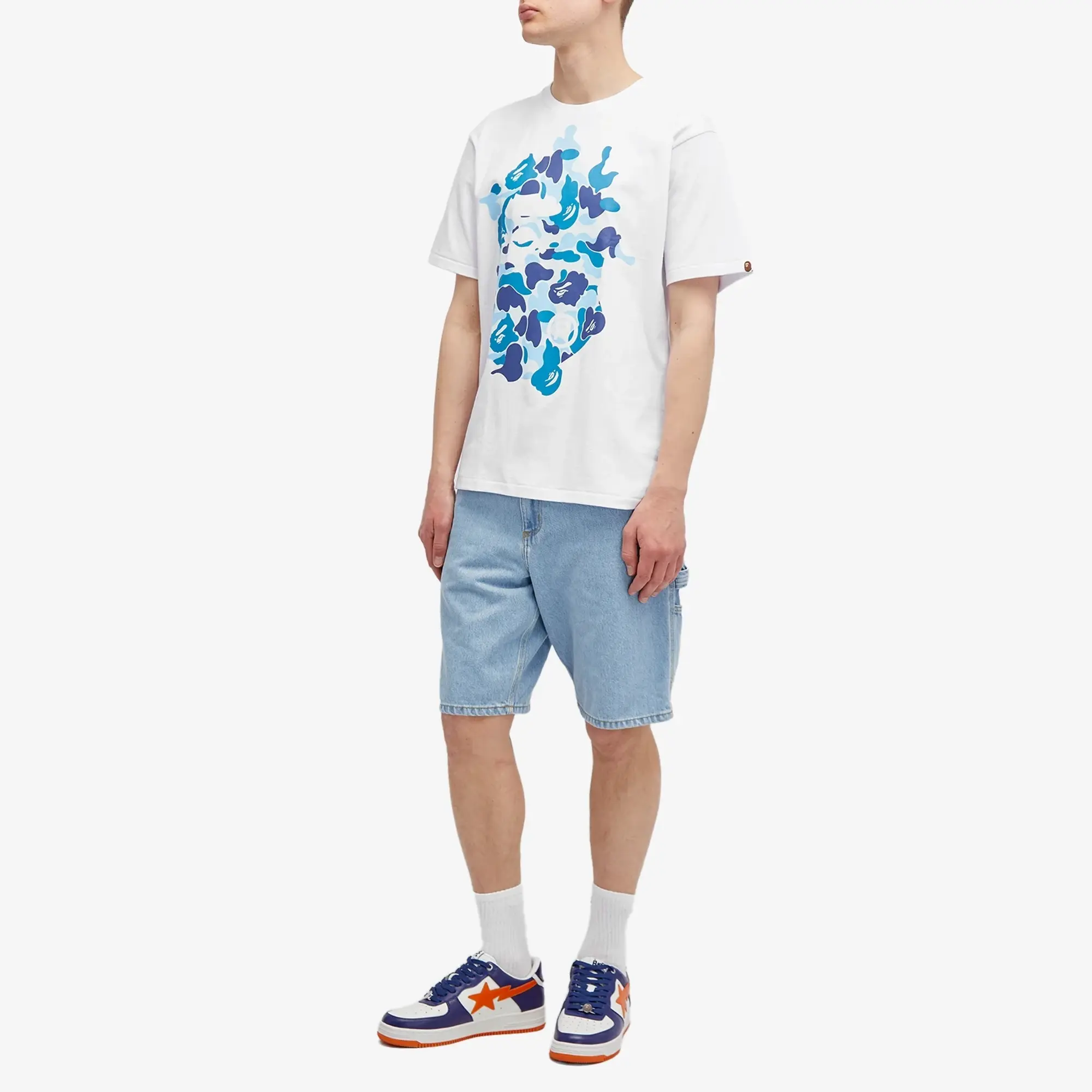 A Bathing Ape Men's ABC Camo Rebuild Big Ape Head T-Shirt White/Blue