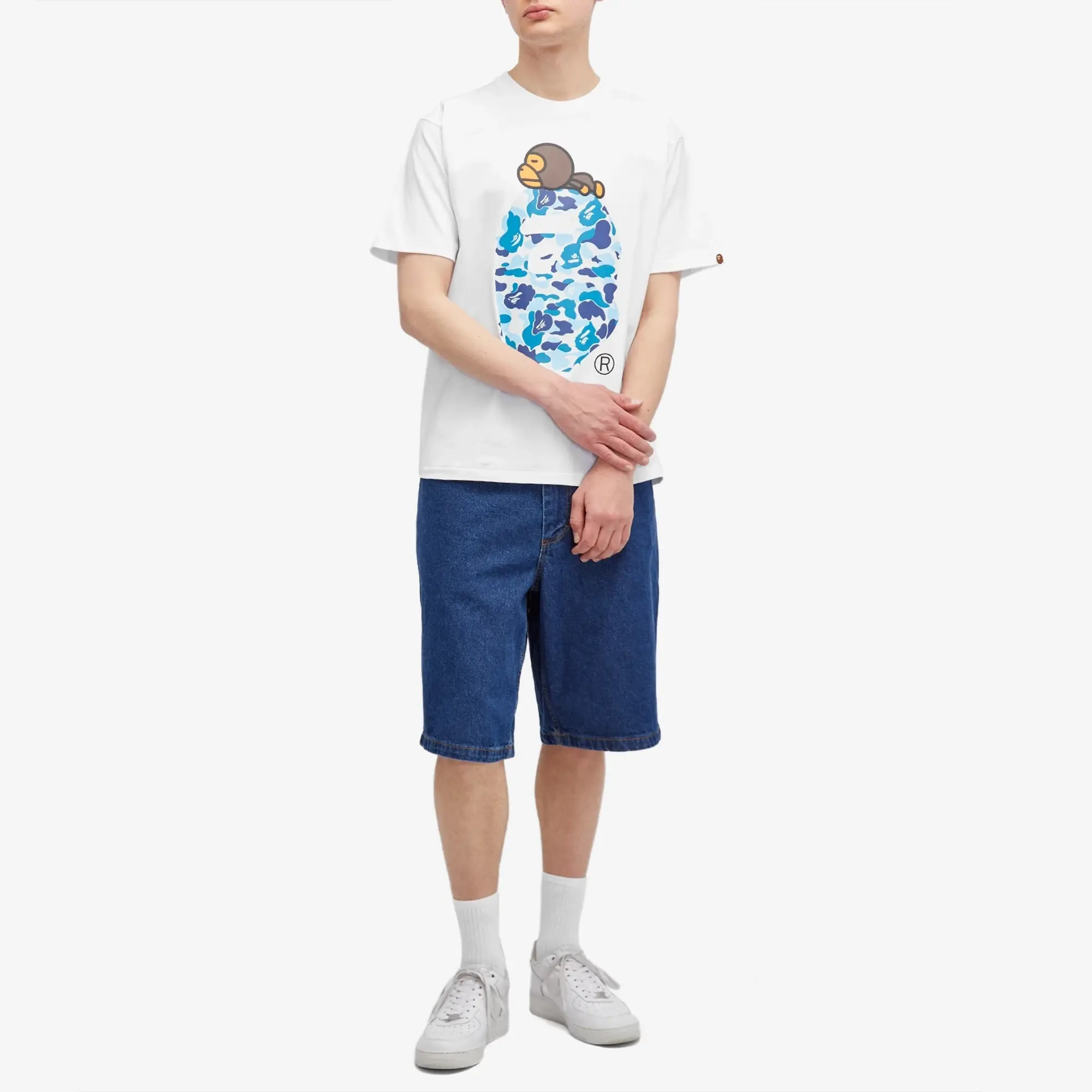 A Bathing Ape Men's ABC Camo on Big Ape T-Shirt White/Blue