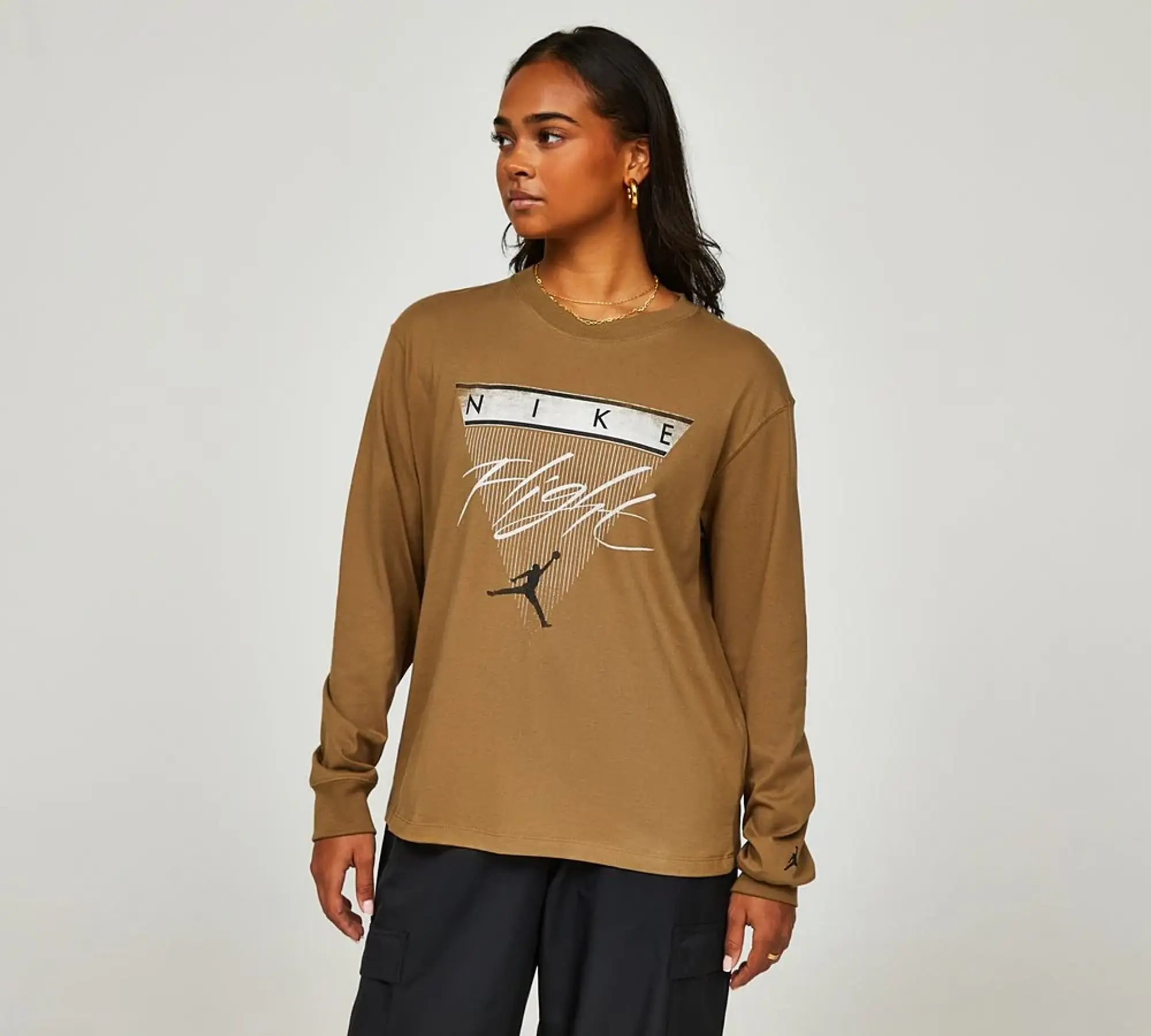 Nike Jordan Jordan Womens Flight Graphic Long Sleeve T-Shirt - Tan - Size S - Tan