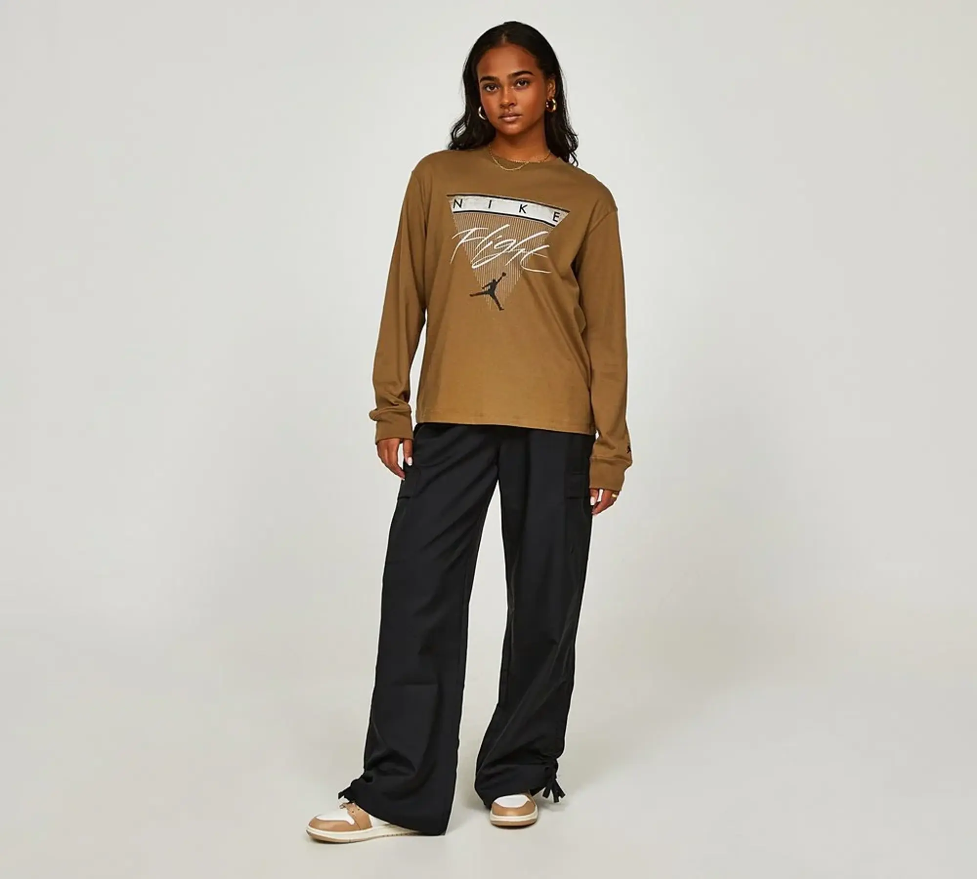 Nike Jordan Jordan Womens Flight Graphic Long Sleeve T-Shirt - Tan - Size S - Tan