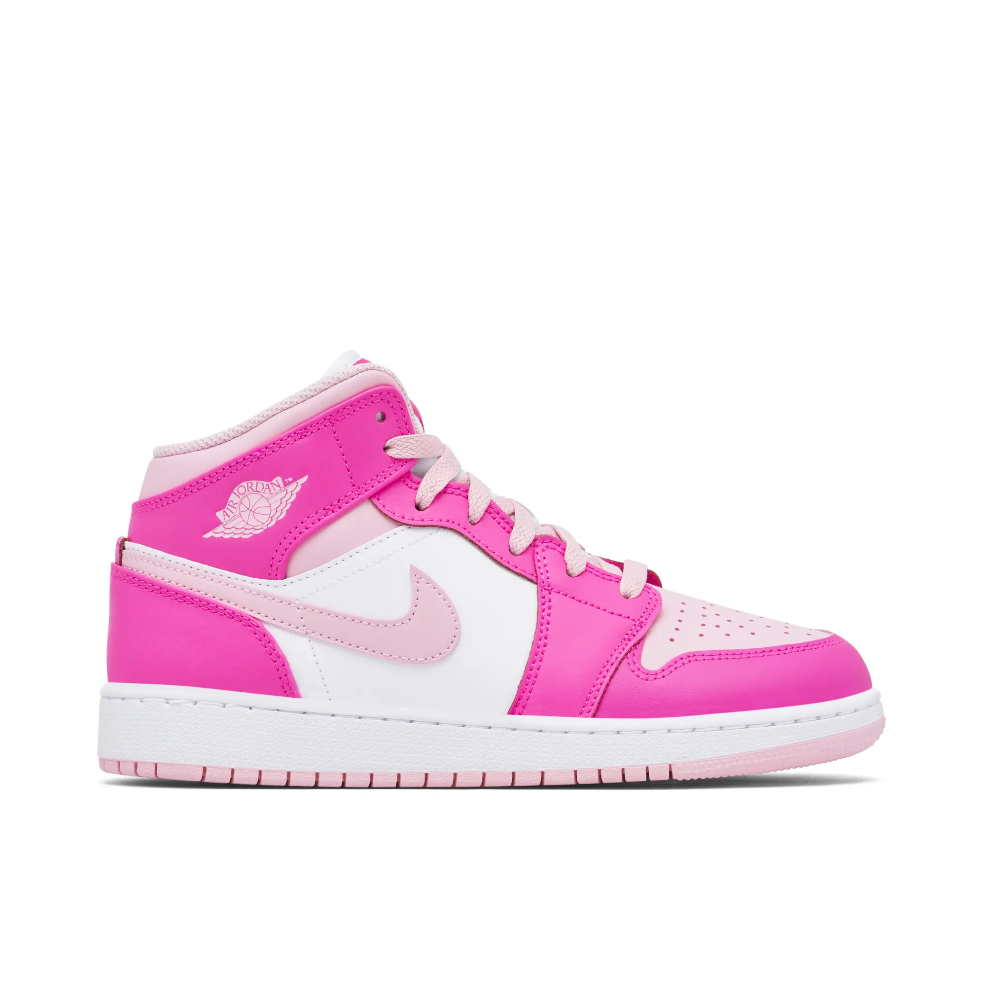 Nike Jordan Junior Jordan 1 Mid Trainer - White / Medium Soft Pink / Fierce Pink