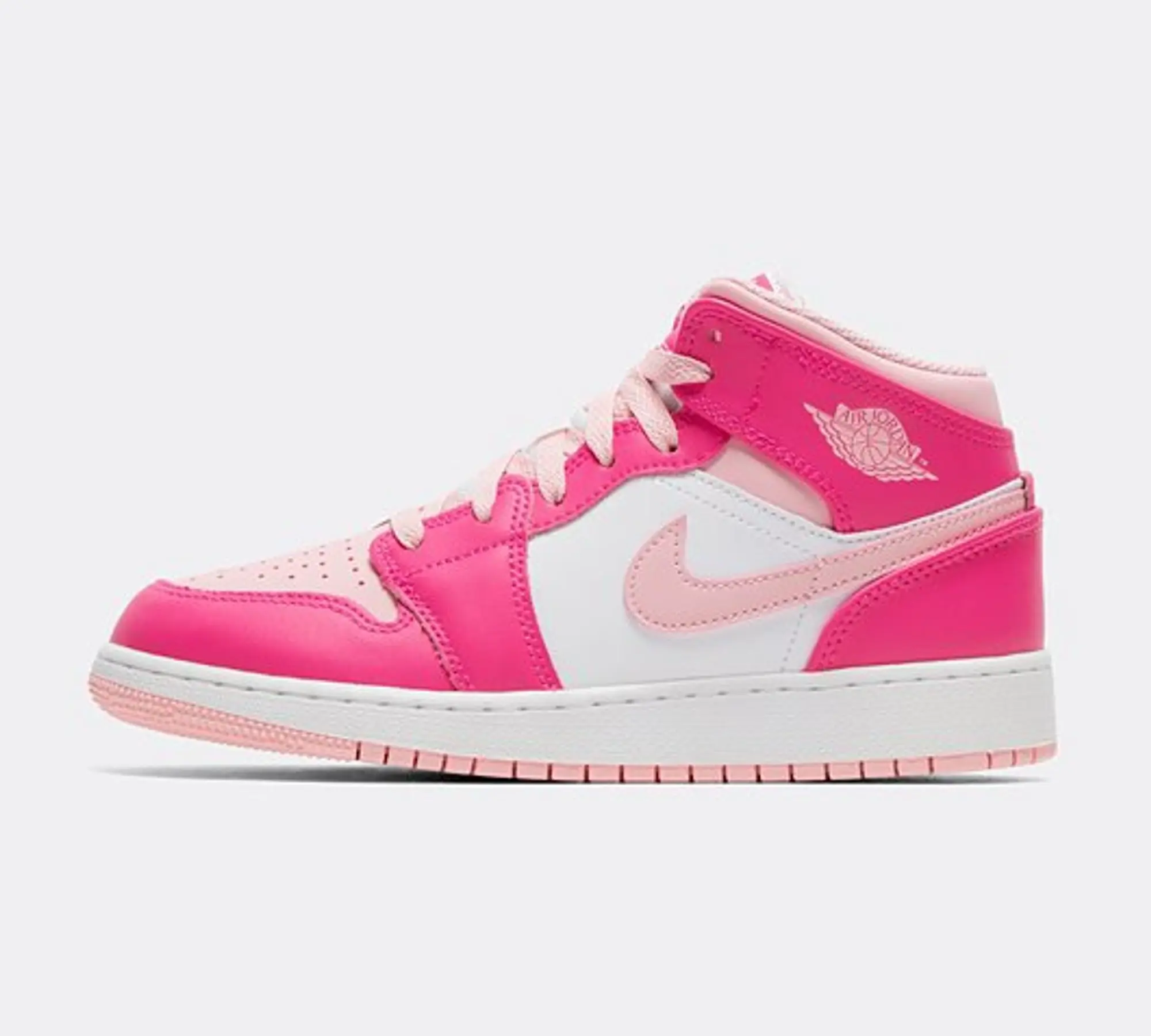 Nike Jordan Junior Jordan 1 Mid Trainer White Medium Soft Pink Fierce Pink FD8780 116 FOOTY.COM