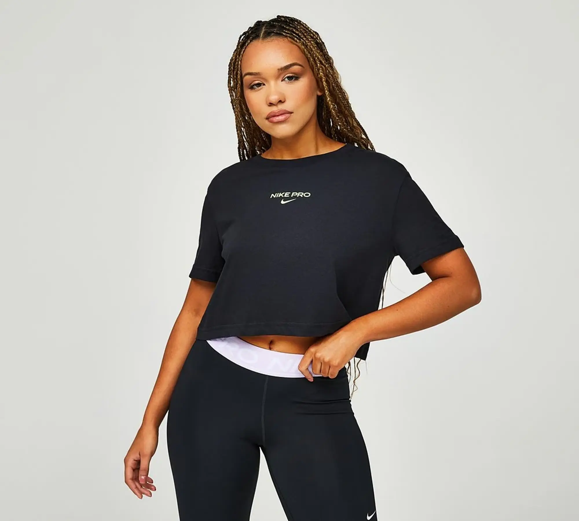 Nike Womens Dri-FIT Pro Short Sleeve Cropped T-Shirt - Black - Size XL - Black