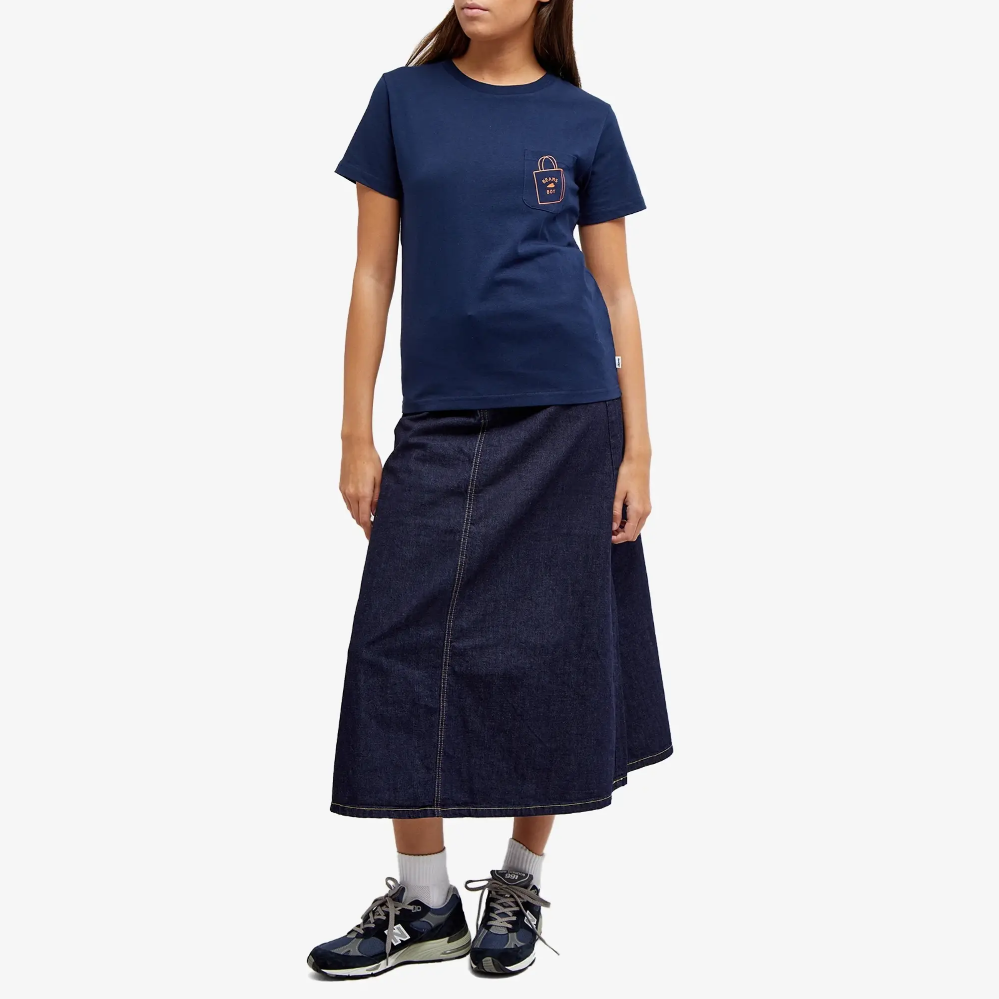 Beams Boy Women's BB Logo Pocket T-Shirt Navy