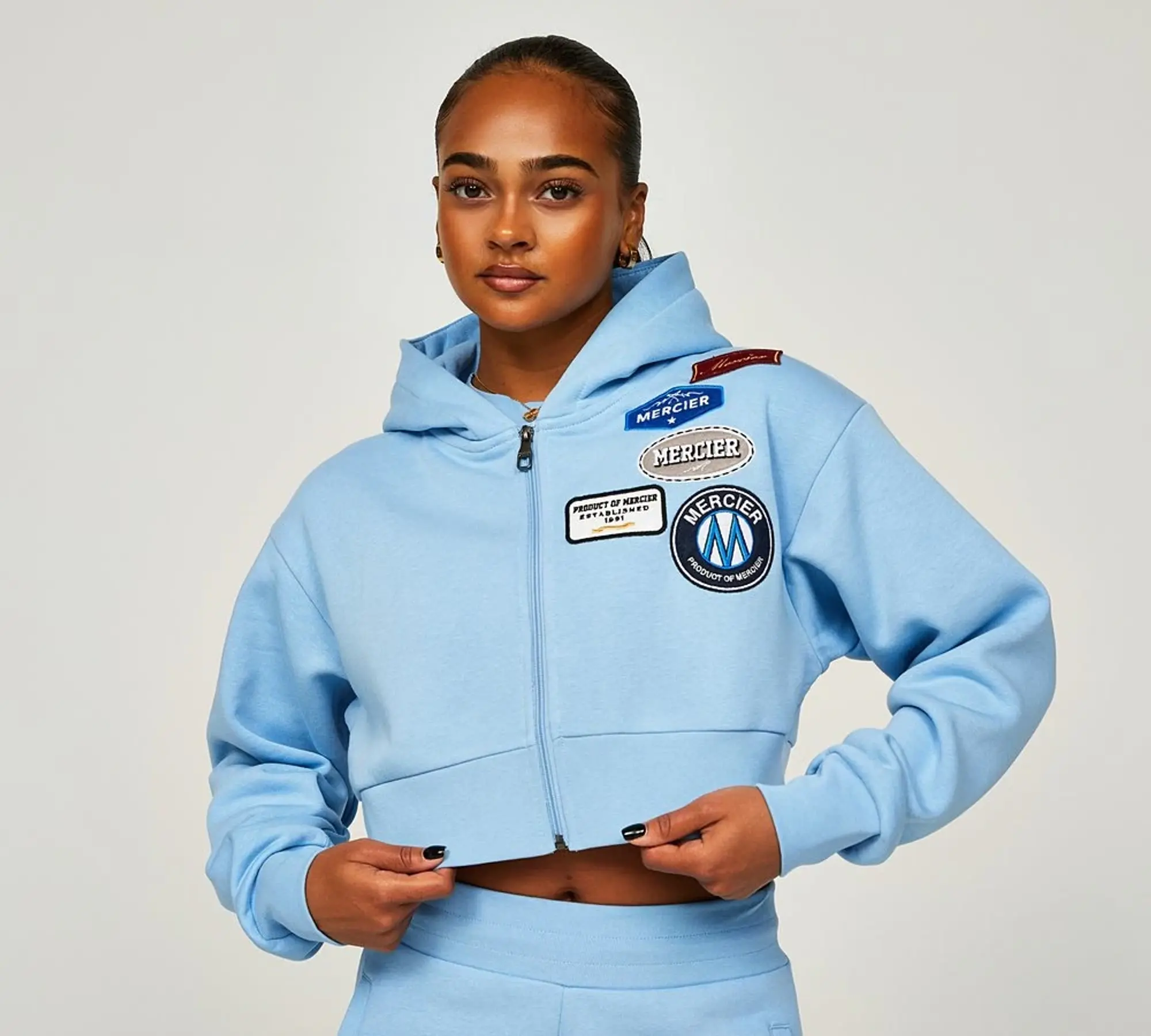 Mercier Womens Original Badge Full Zip Hoodie - Blue - Size XL - Blue
