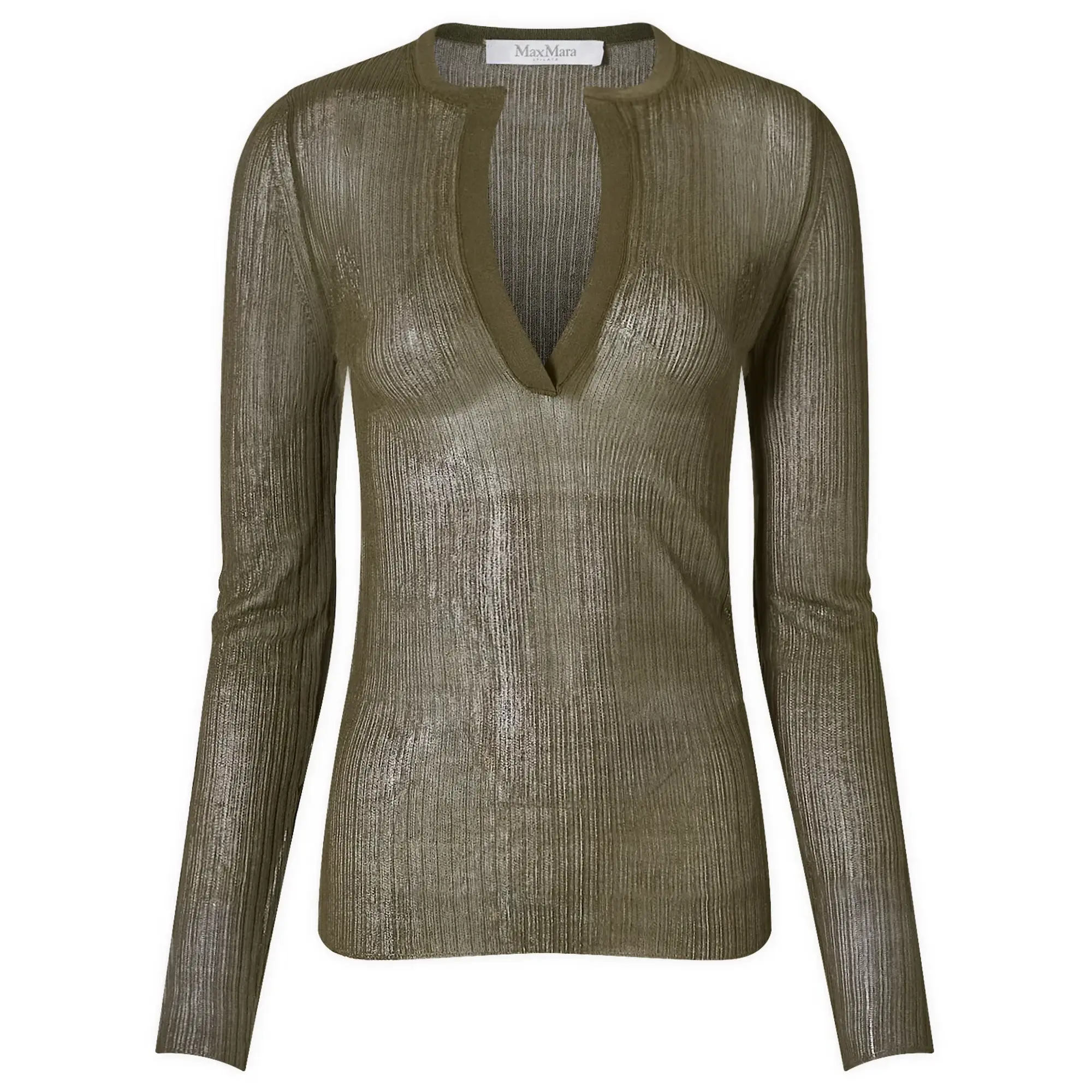 Max Mara Women's Saggina V Neck Long Sleeve Top Green