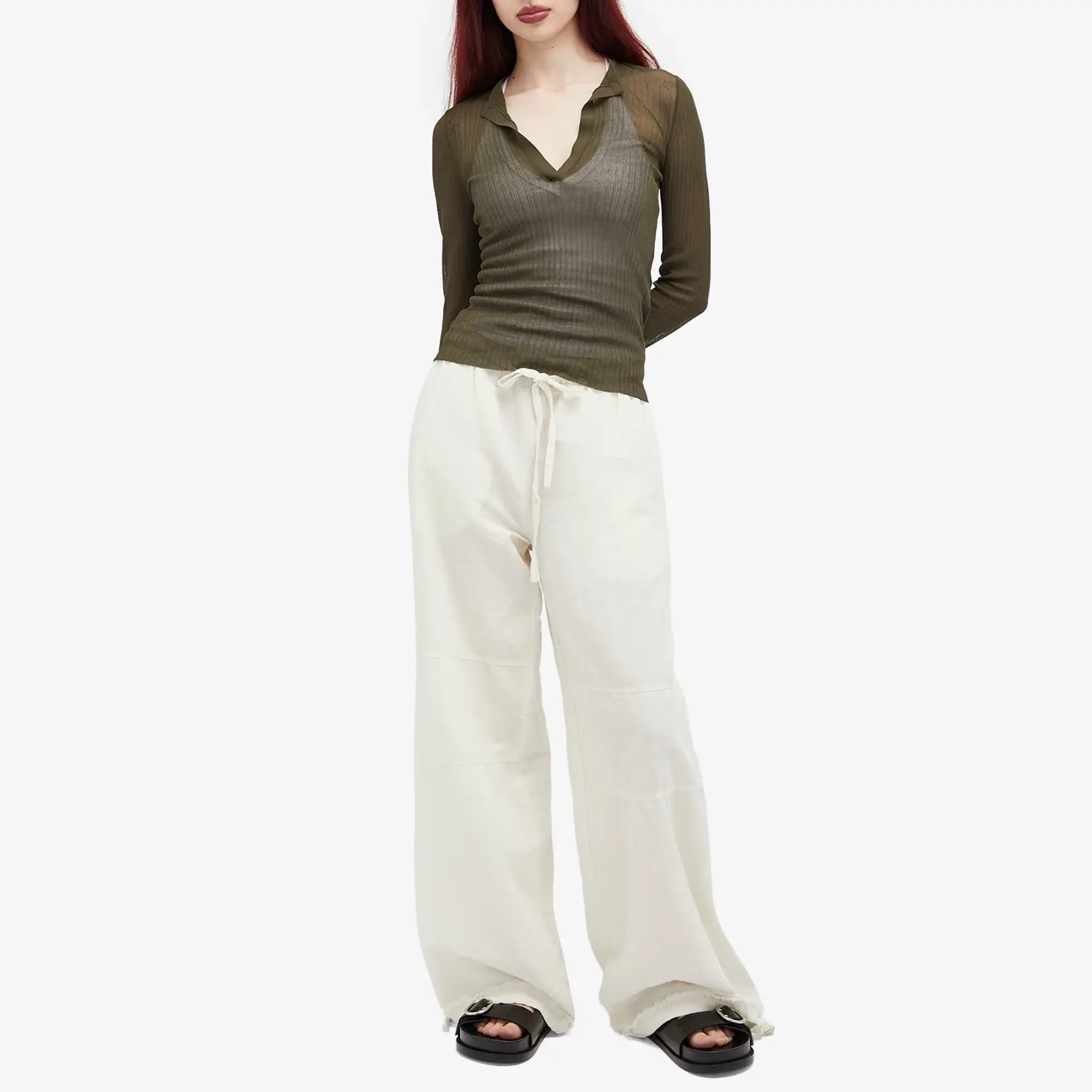 Max Mara Women's Saggina V Neck Long Sleeve Top Green