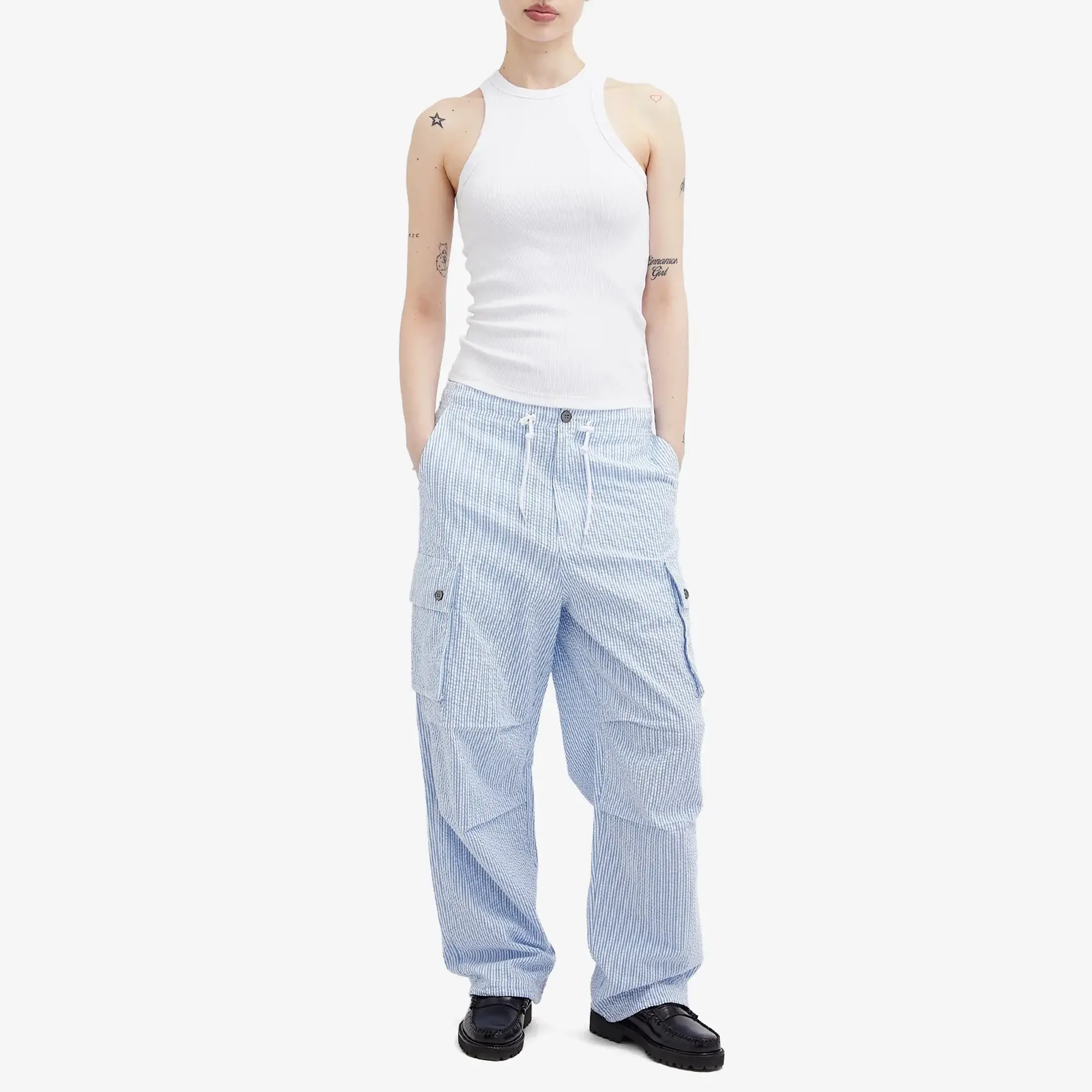 Obey Women's Shay Cargo Trouser in Stripe Blue Multi