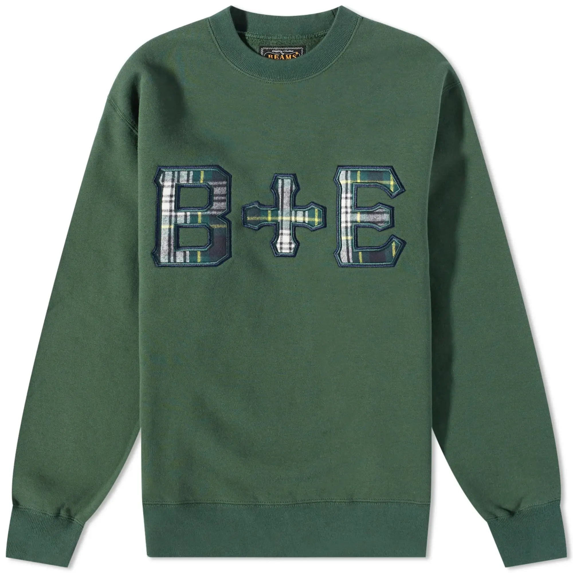 Champion END. x Beams Plus Men's 'Ivy League' Patch Logo Crew Sweat Dark Green