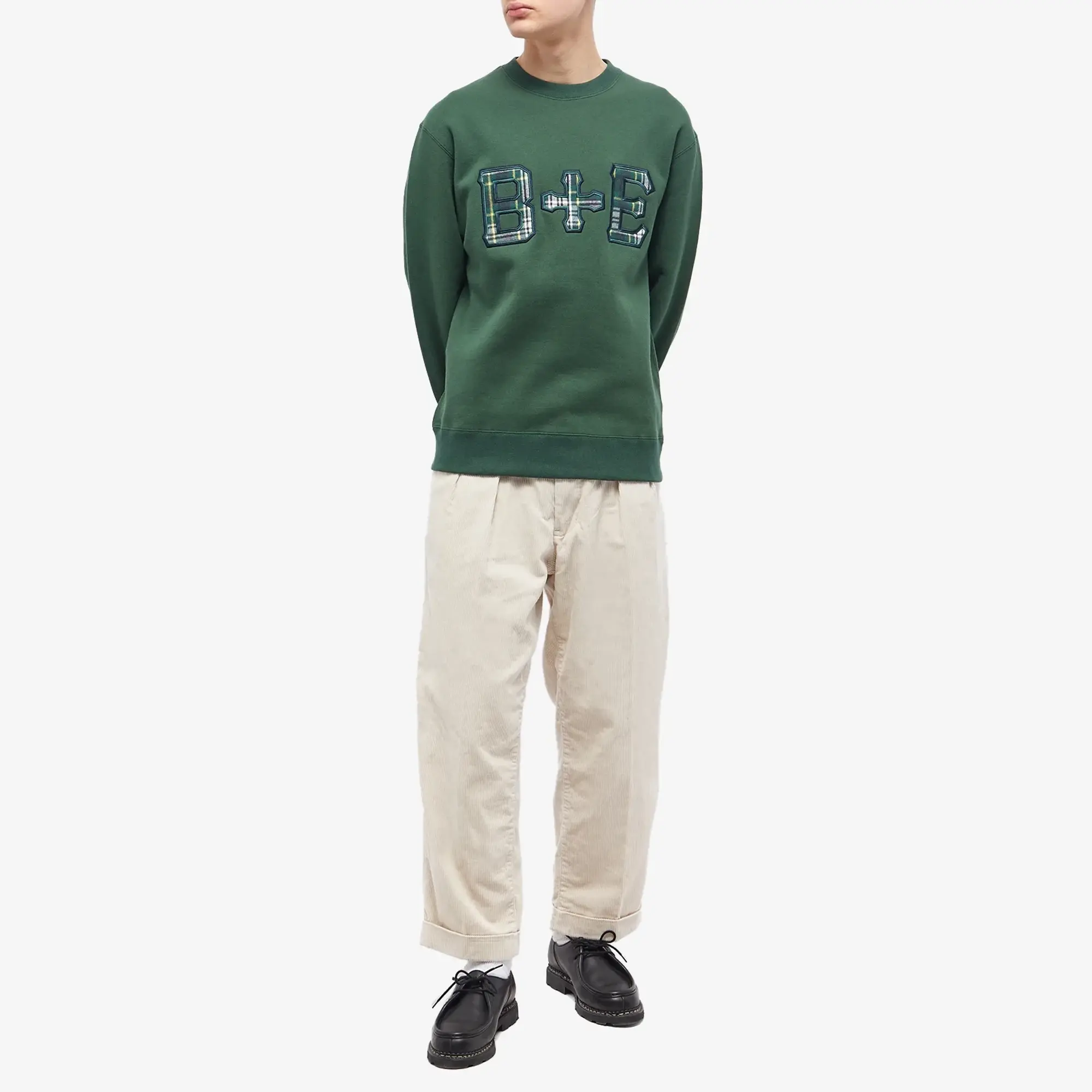 Champion END. x Beams Plus Men's 'Ivy League' Patch Logo Crew Sweat Dark Green