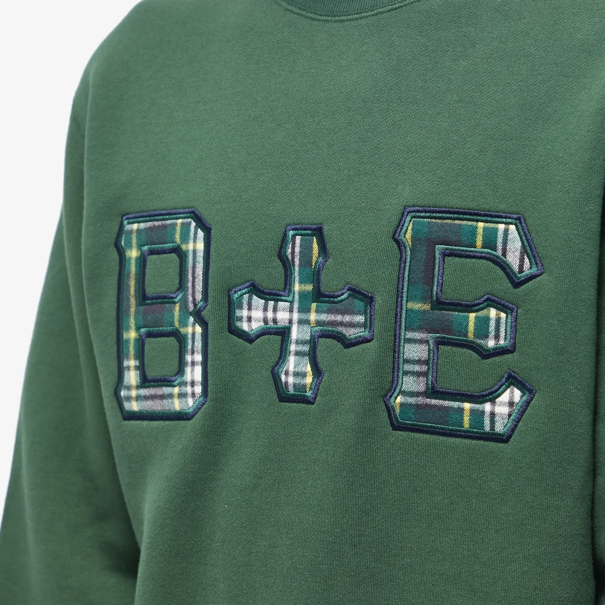 Champion END. x Beams Plus Men's 'Ivy League' Patch Logo Crew Sweat Dark Green