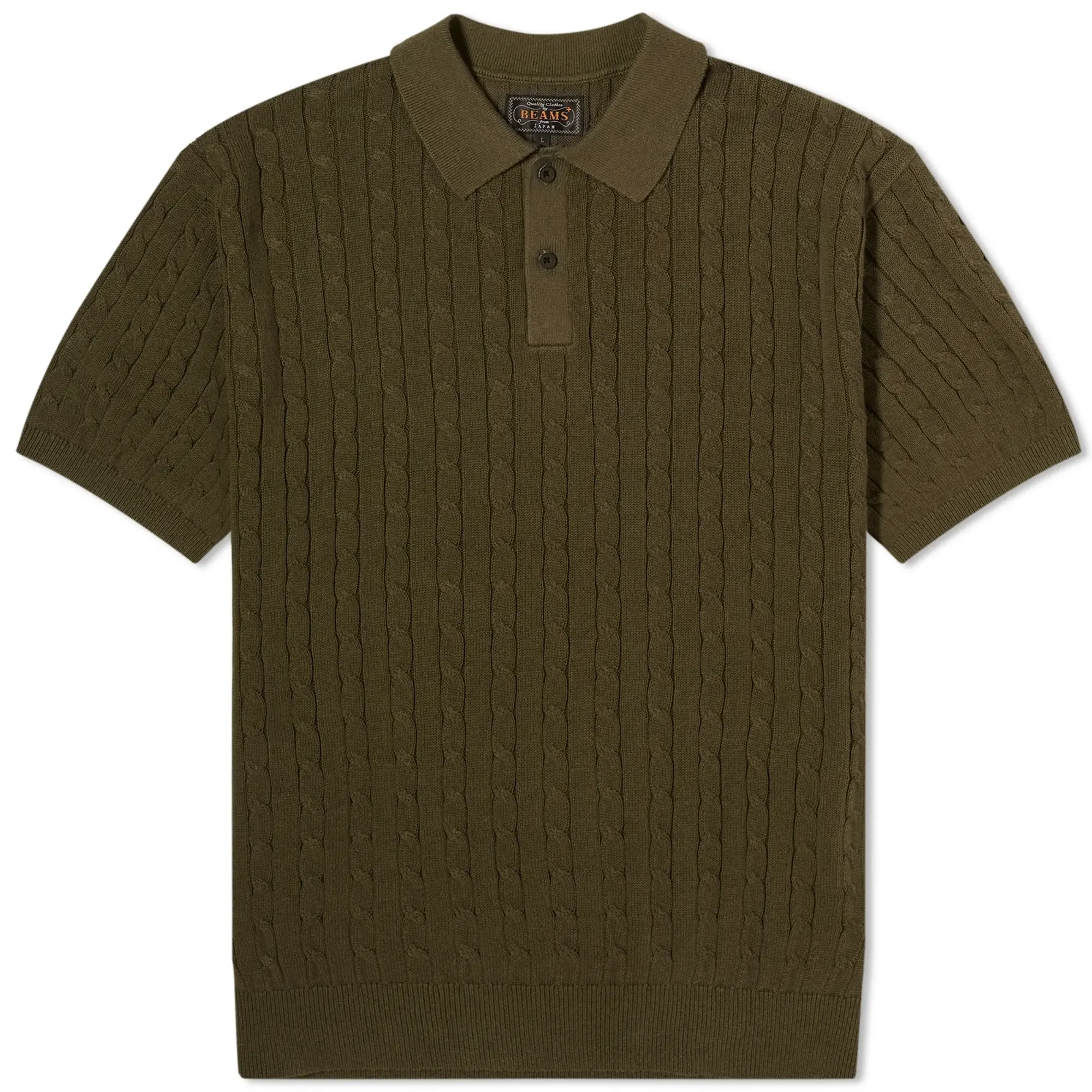 Beams Plus Men's Cable Knit Polo Olive