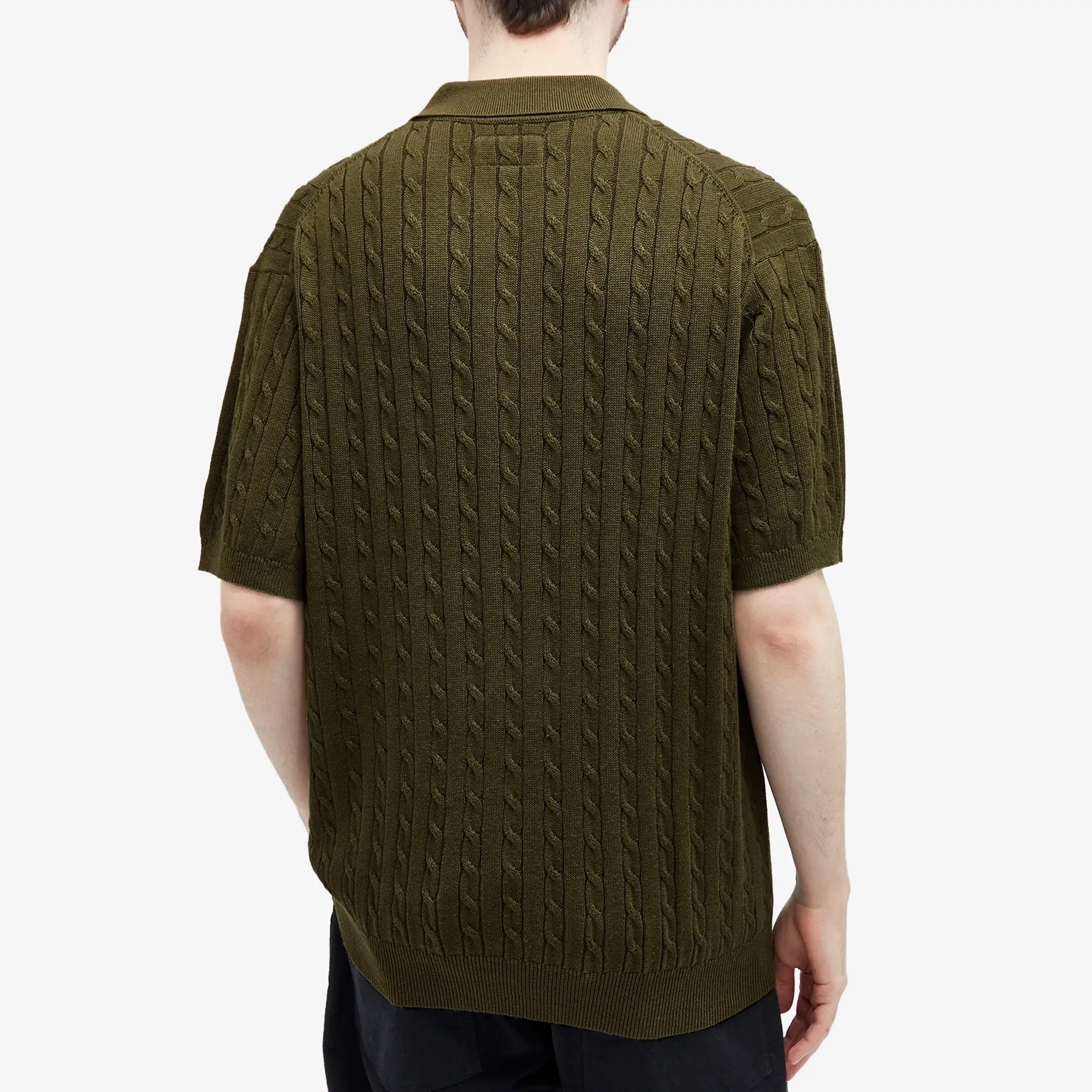 Beams Plus Men's Cable Knit Polo Olive
