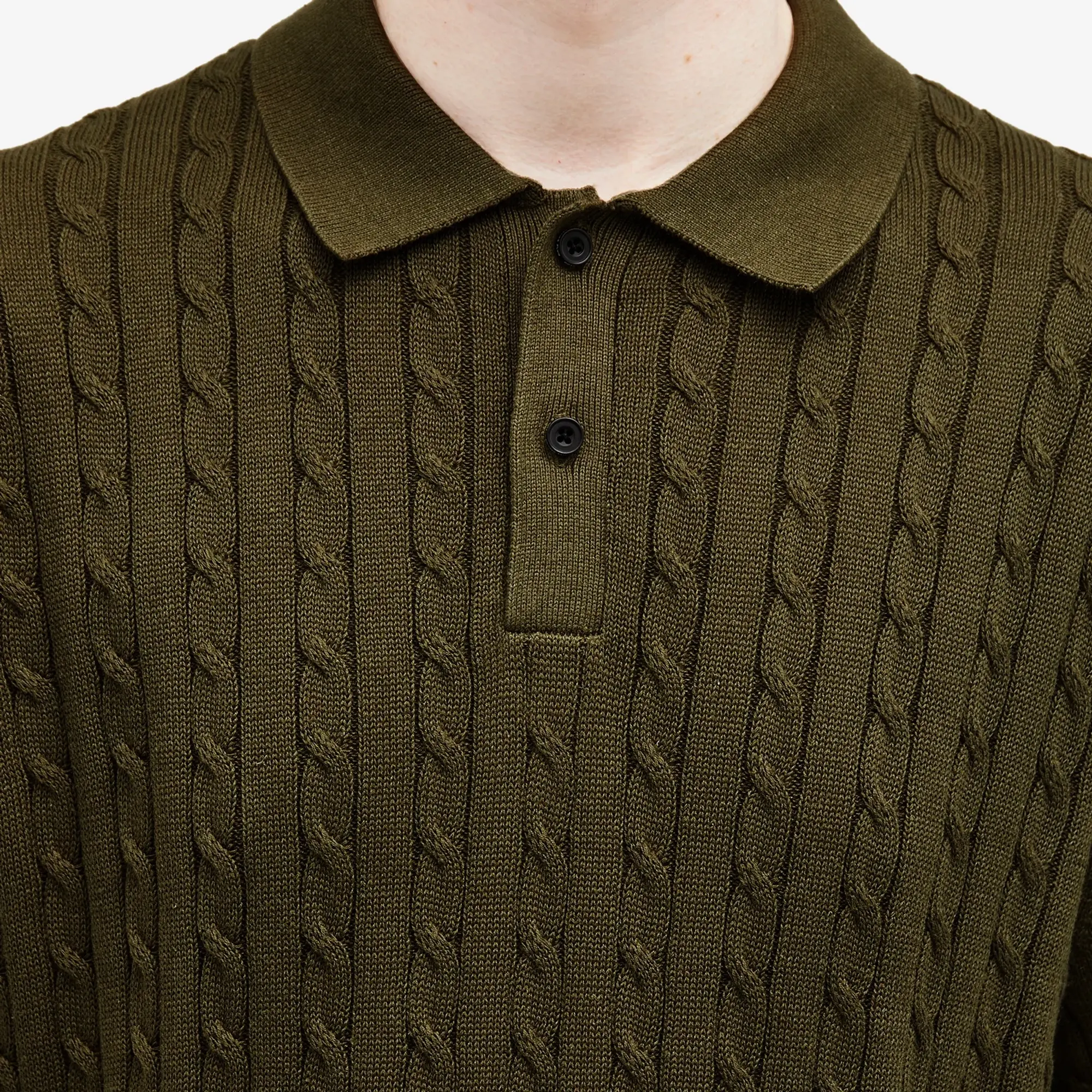 Beams Plus Men's Cable Knit Polo Olive