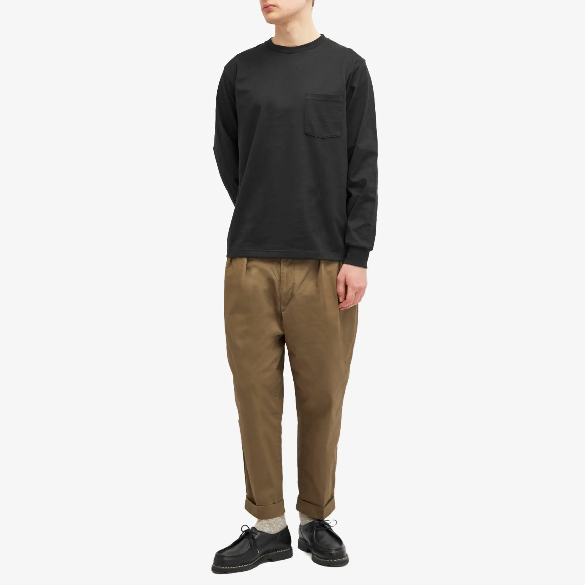 Beams Plus Men's Long Sleeve Pocket T-Shirt Black