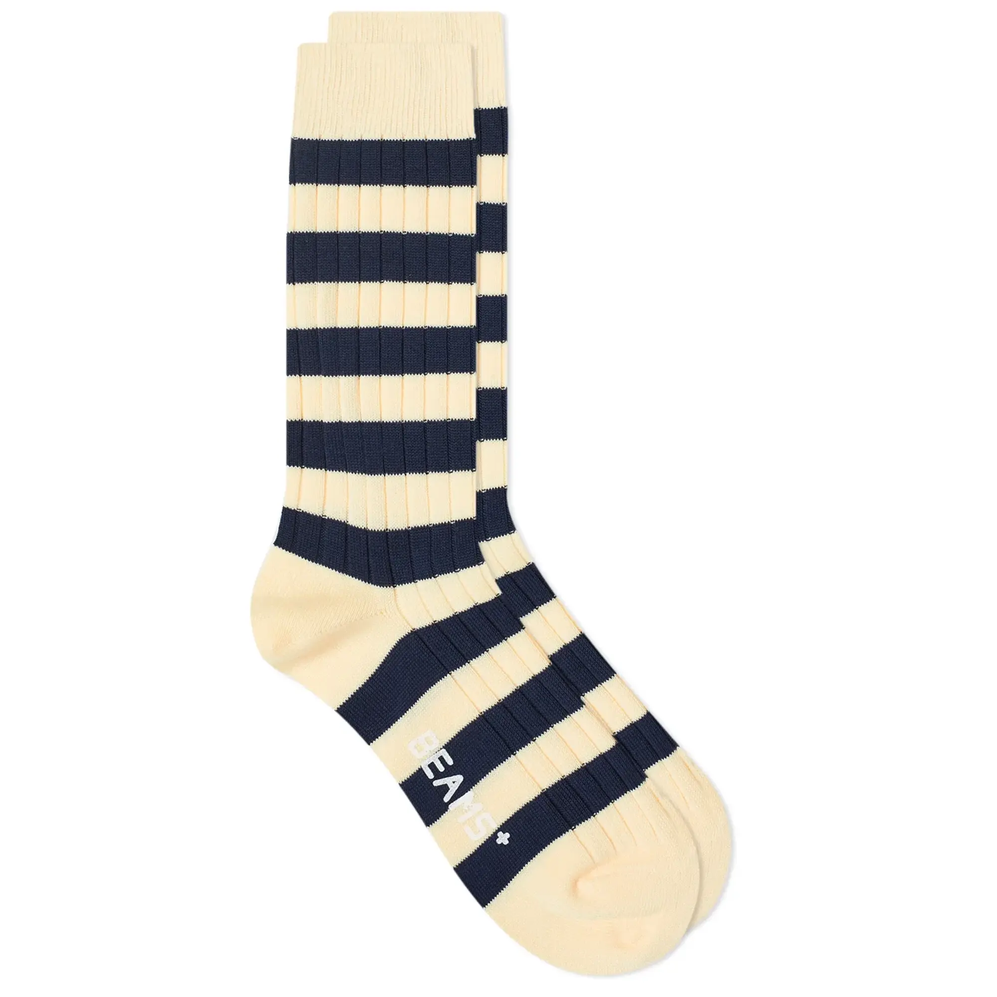 Beams Plus Rib Stripe Socks - White