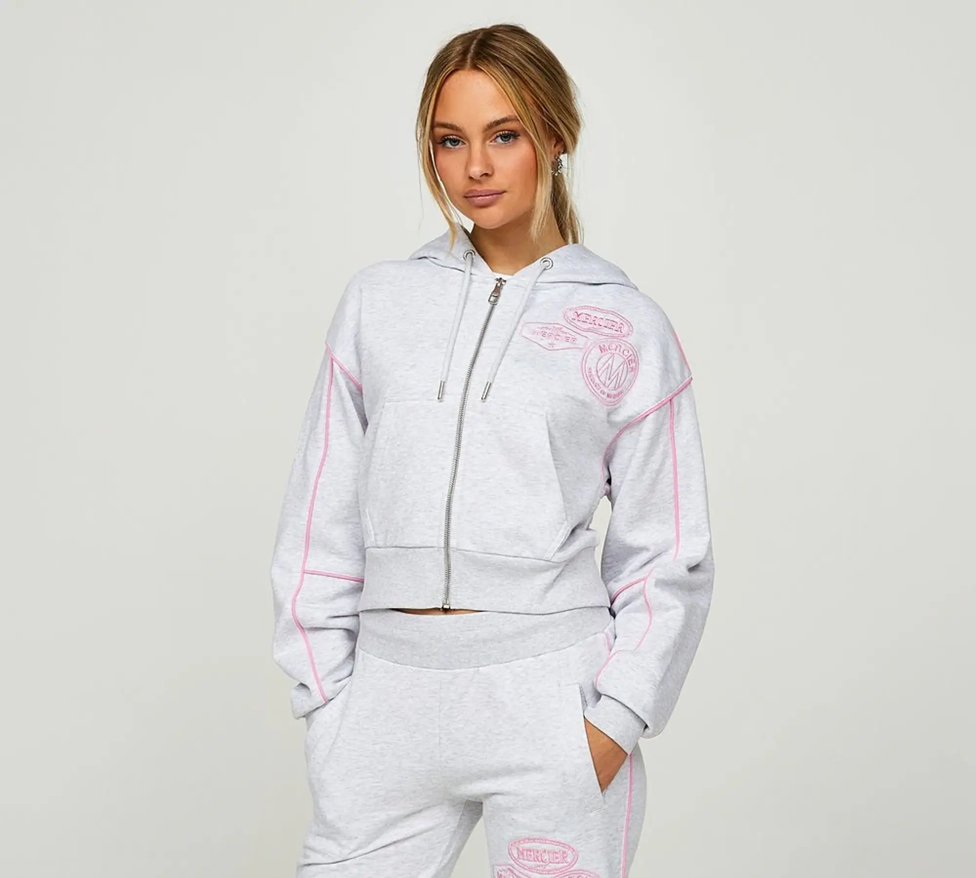 Mercier Womens OG Badge Piping Full Zip Hoodie - Grey - Size XL - Grey