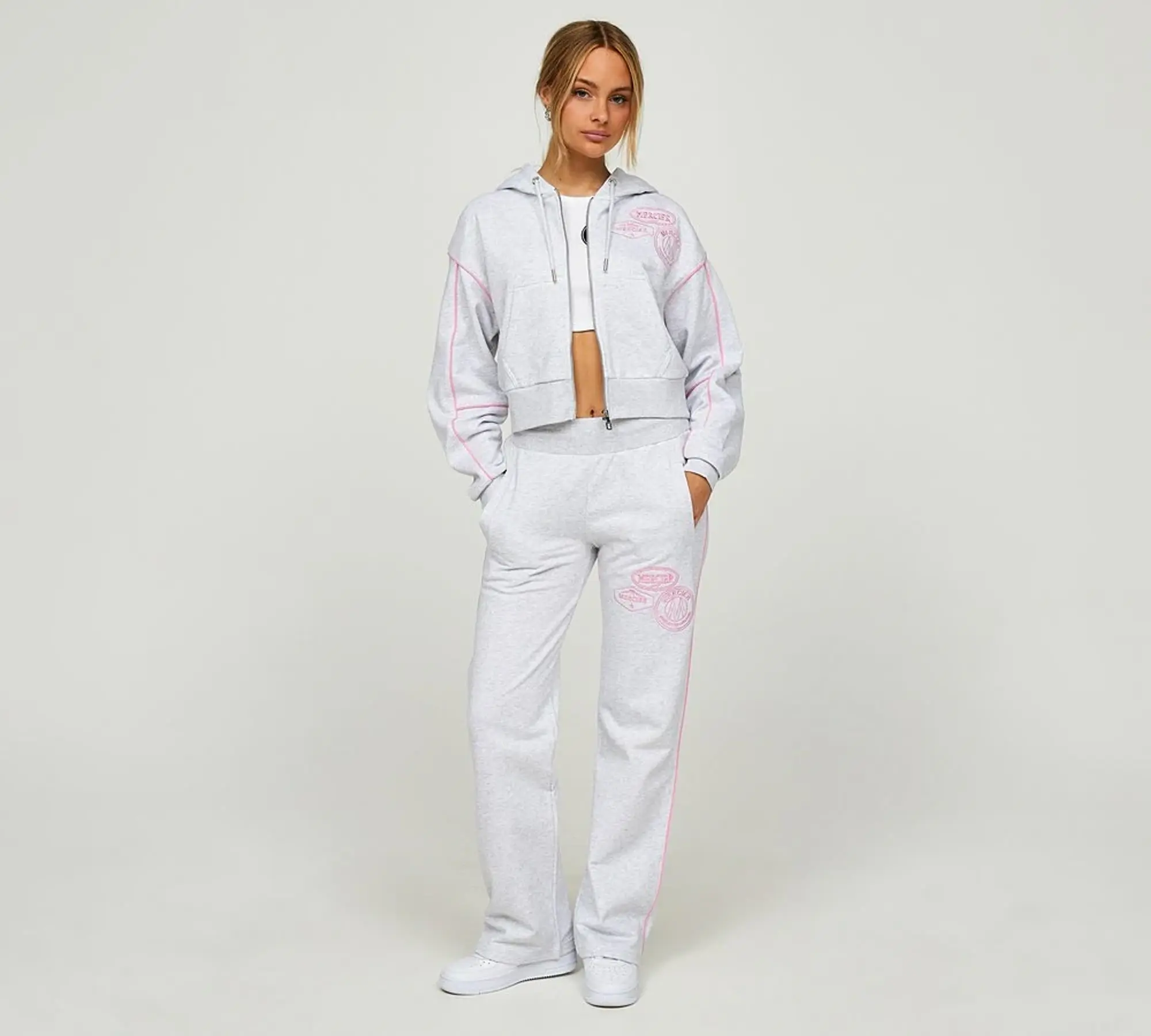 Mercier Womens OG Badge Piping Full Zip Hoodie - Grey - Size XL - Grey