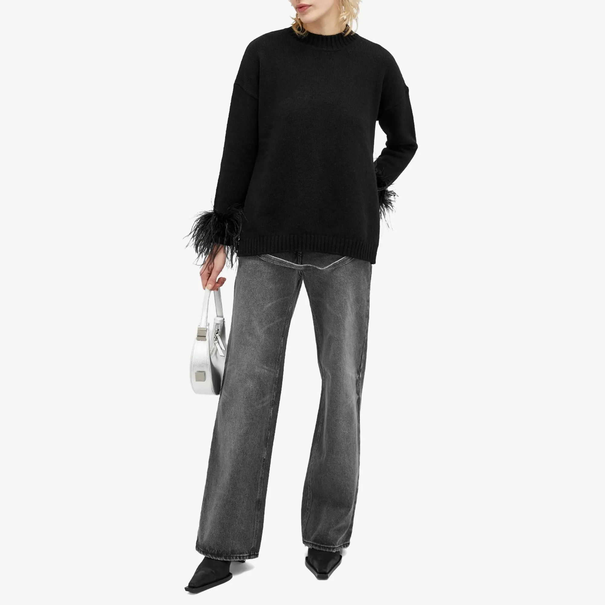 Courreges One Strap Stone Denim Baggy Pants Stonewashed Grey 