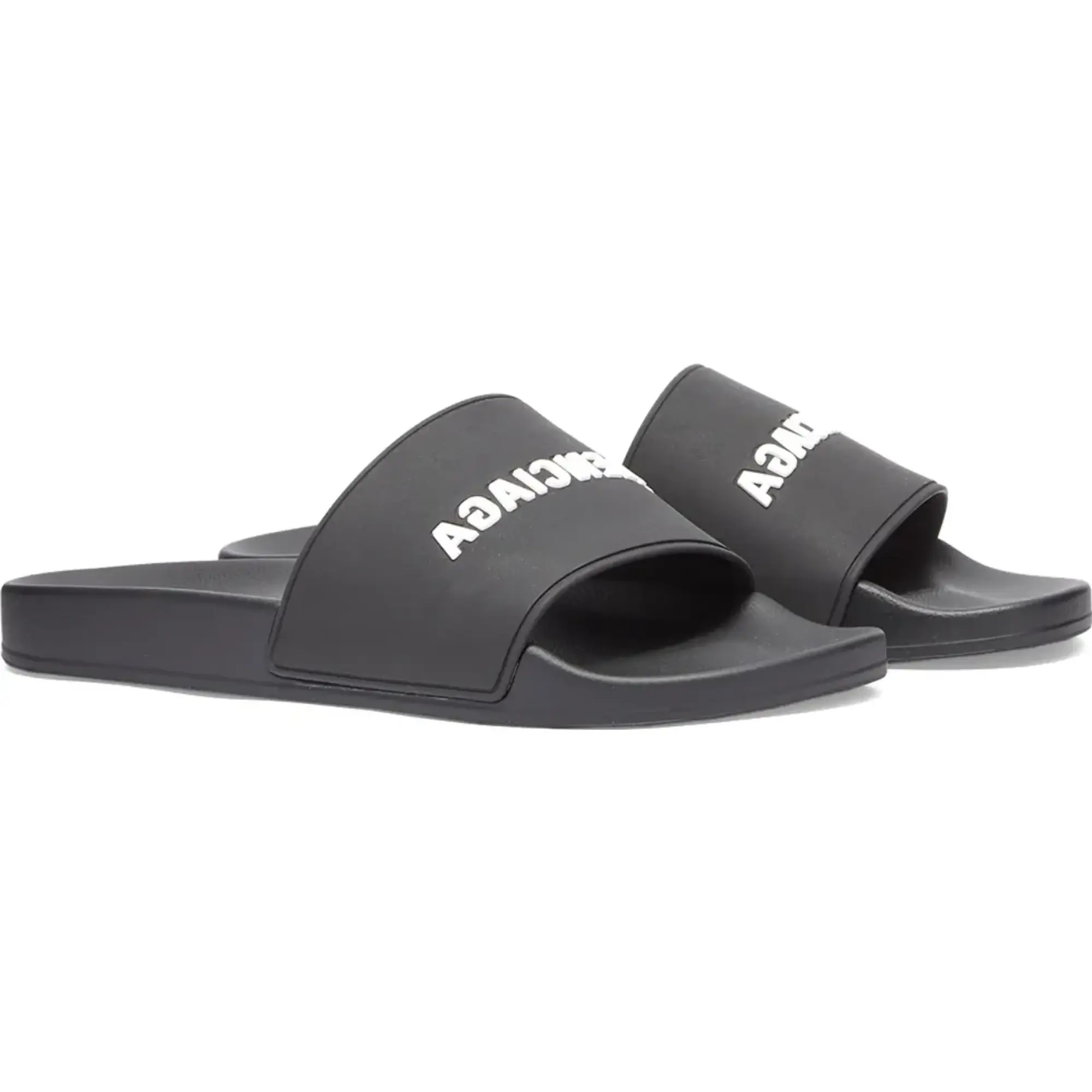 Balenciaga Men's Logo Pool Slide Black White