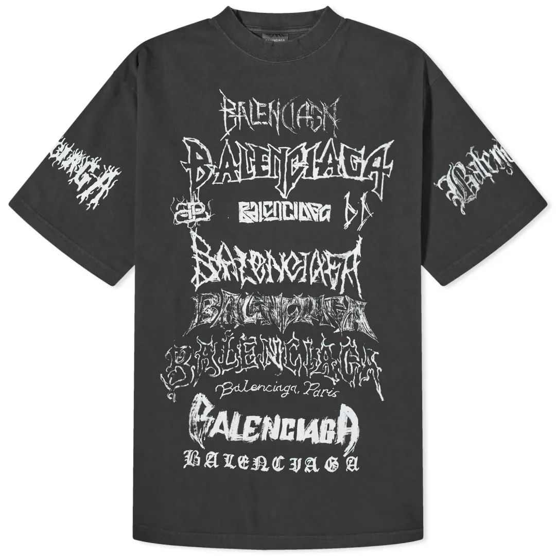 Balenciaga Men's Metal Logo T-Shirt Faded Black/White | 641675