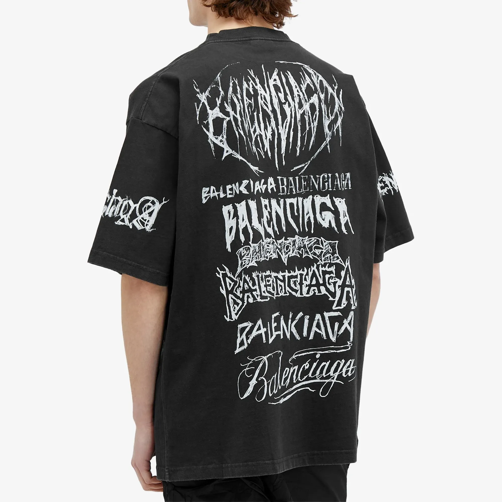 Balenciaga Men's Metal Logo T-Shirt Faded Black/White | 641675