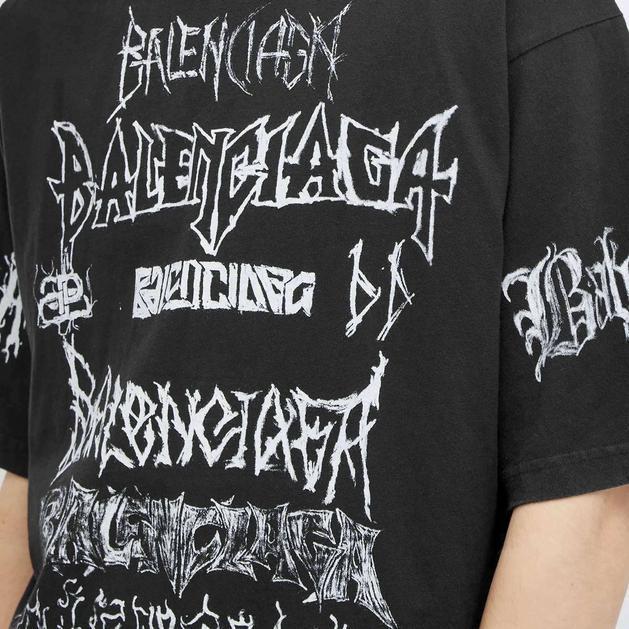 Balenciaga Men's Metal Logo T-Shirt Faded Black/White | 641675