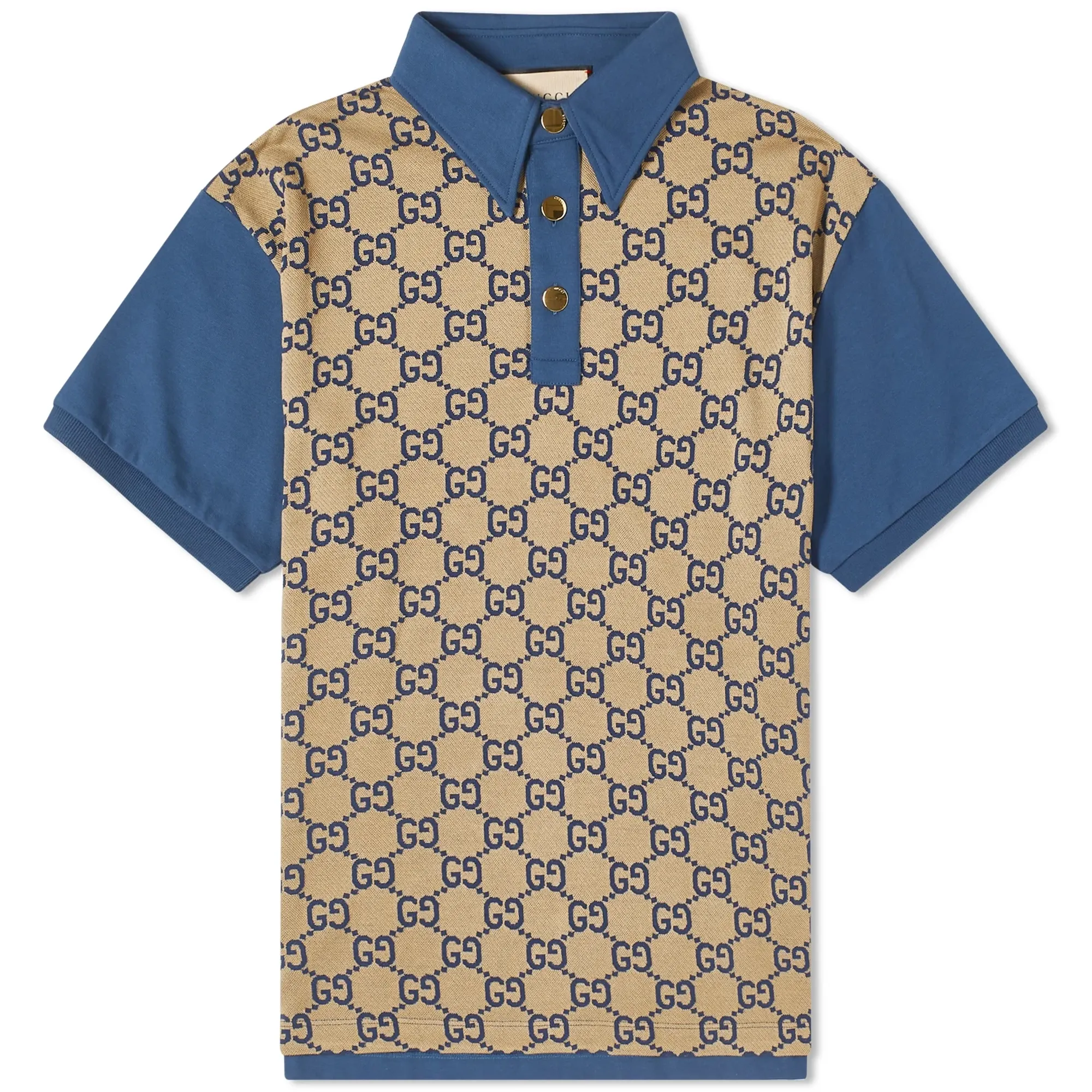 Gucci Men's All Over GG Polo Shirt Beige/Navy | 682015-XJD1F-2480