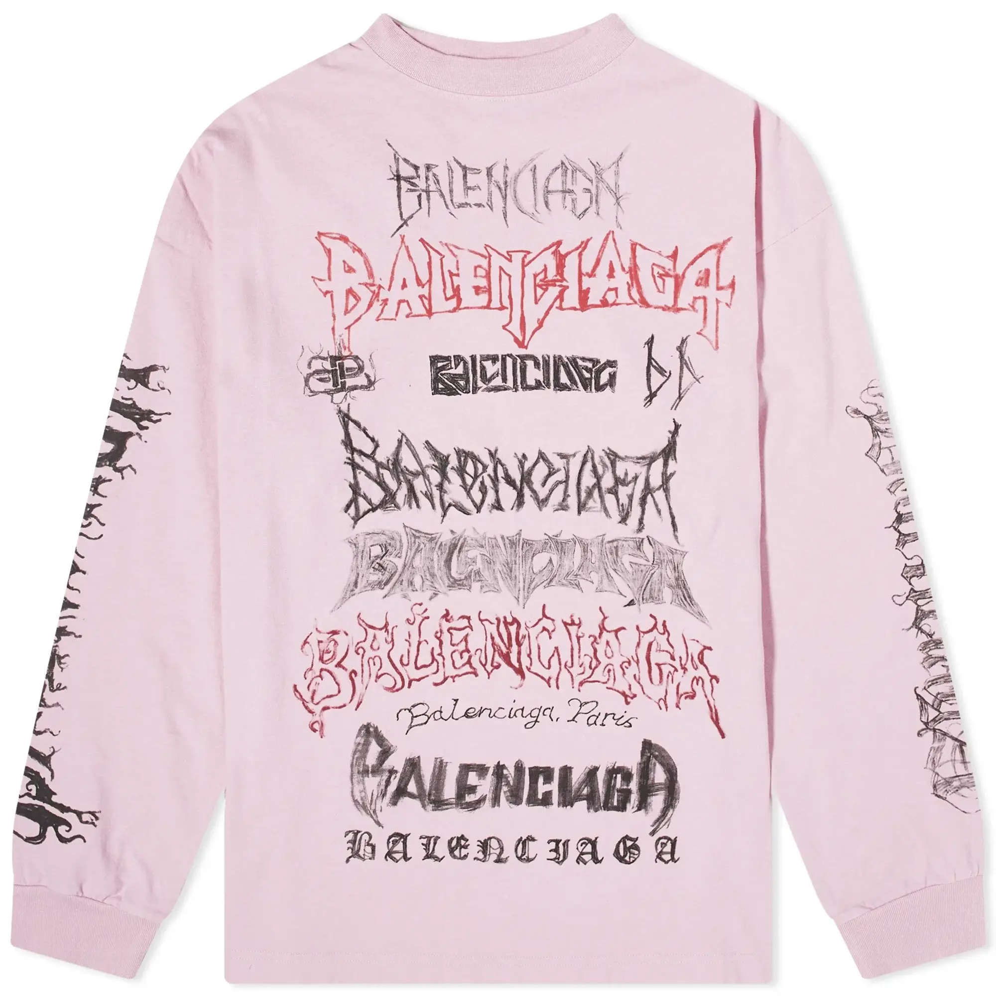 Balenciaga Men's Metal Logo Long Sleeve Tee Pink/Black/Red