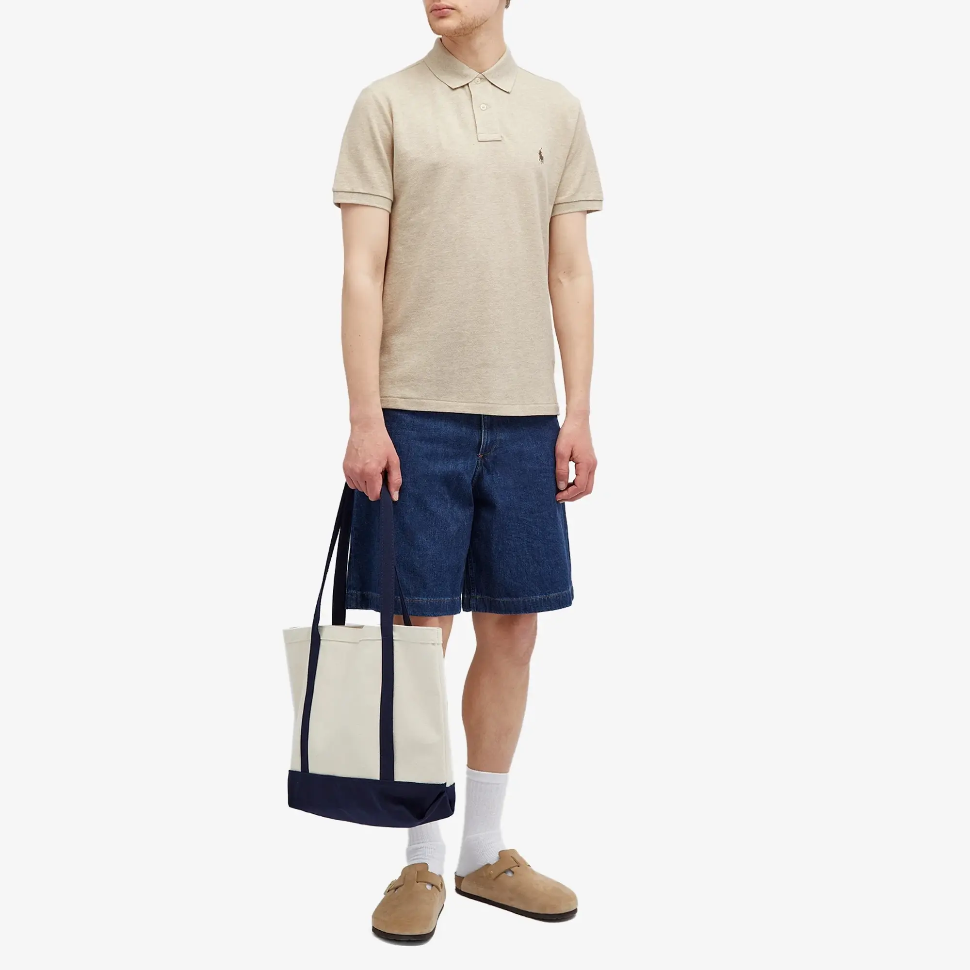 Polo Ralph Lauren  POLO COUPE DROITE EN COTON BASIC MESH  men's Polo shirt in Beige