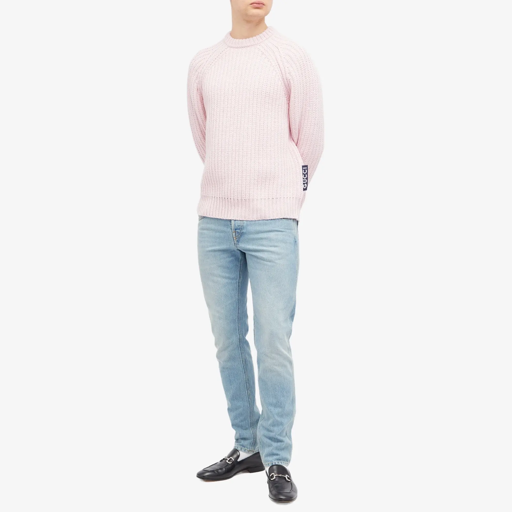 Gucci Men's Ribbed Crew Neck Knit Jumper Baby Pink
