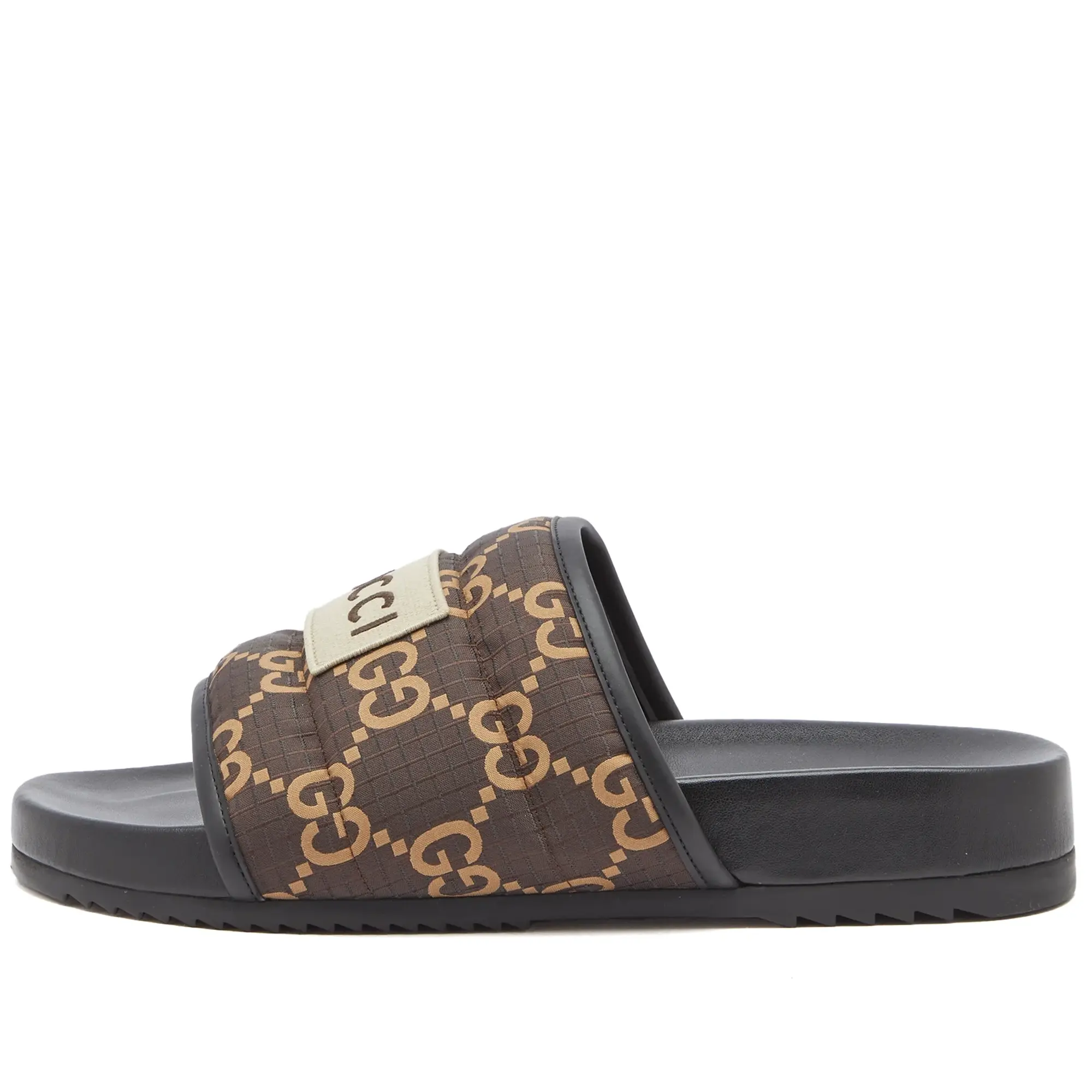 Gucci Men's GG Logo Ripstop Slide Ebony Beige