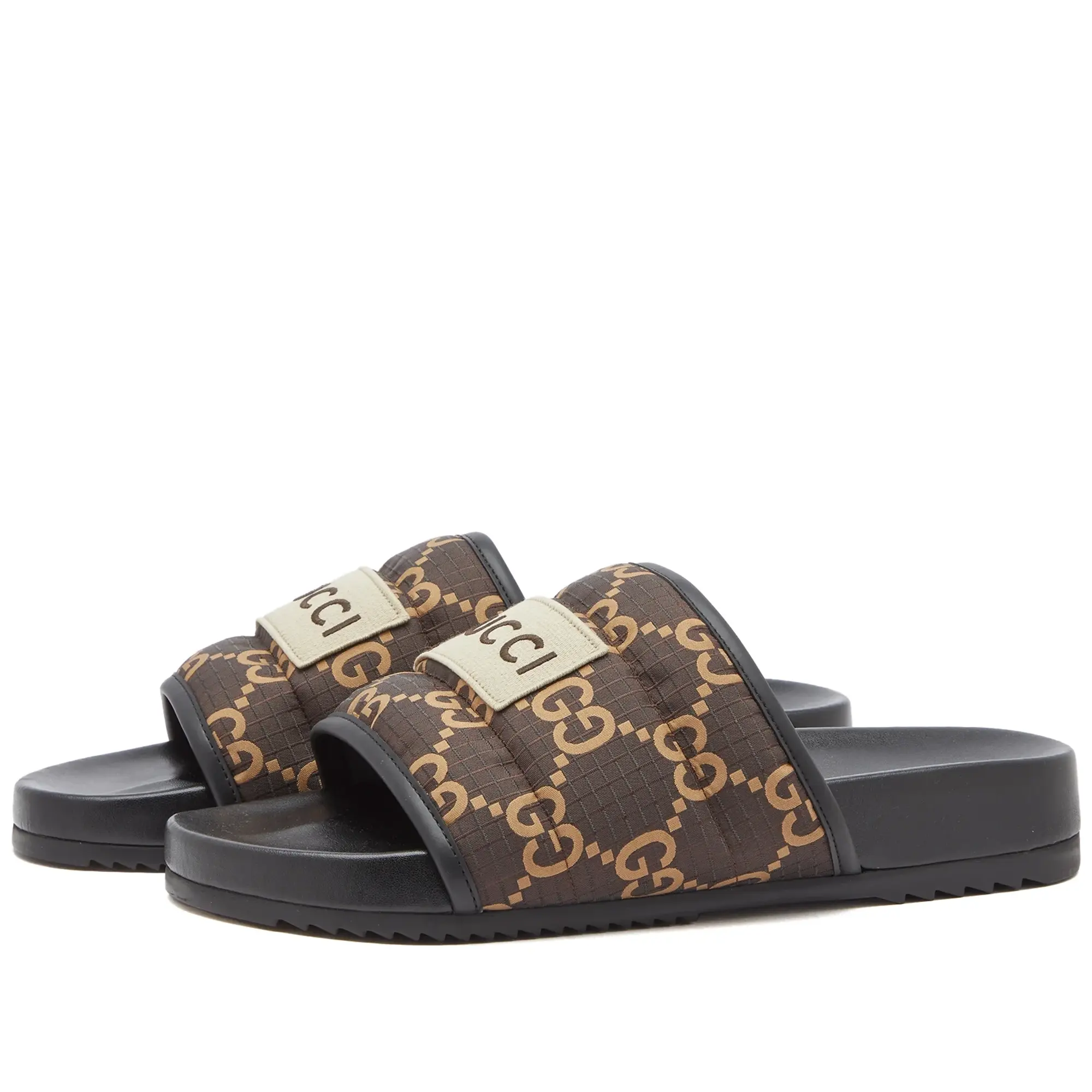 Gucci Men's GG Logo Ripstop Slide Ebony Beige