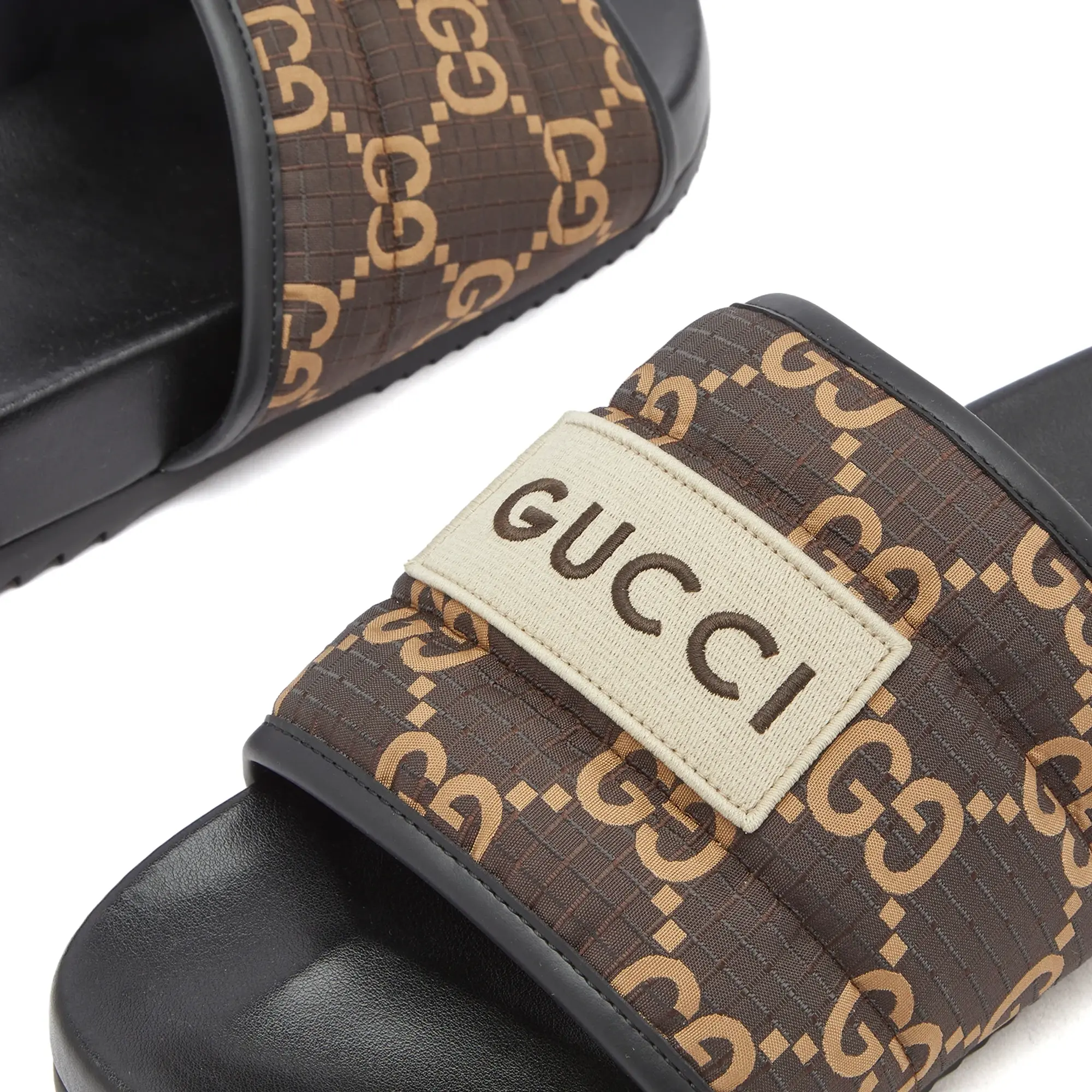 Gucci Men's GG Logo Ripstop Slide Ebony Beige