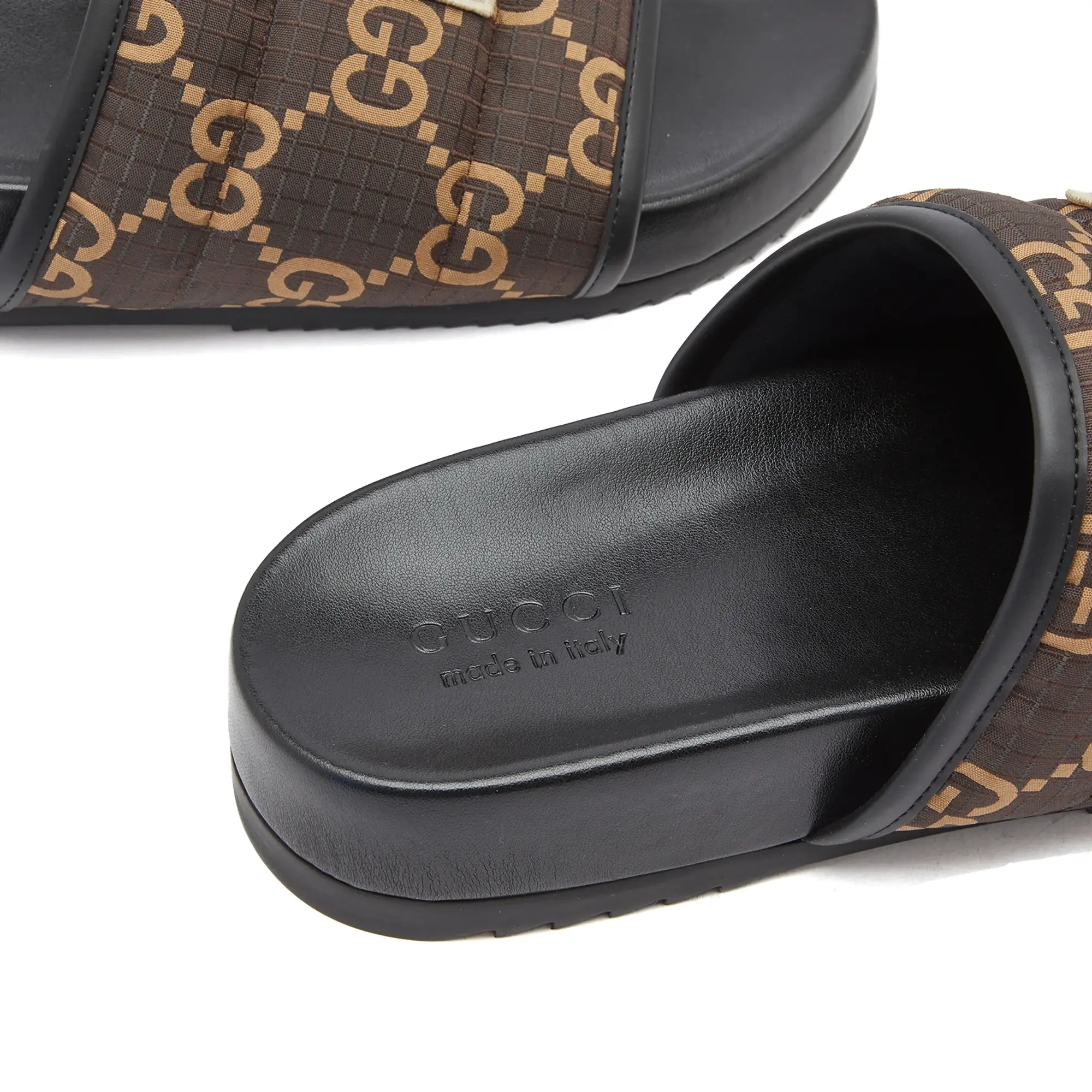 Gucci Men's GG Logo Ripstop Slide Ebony Beige