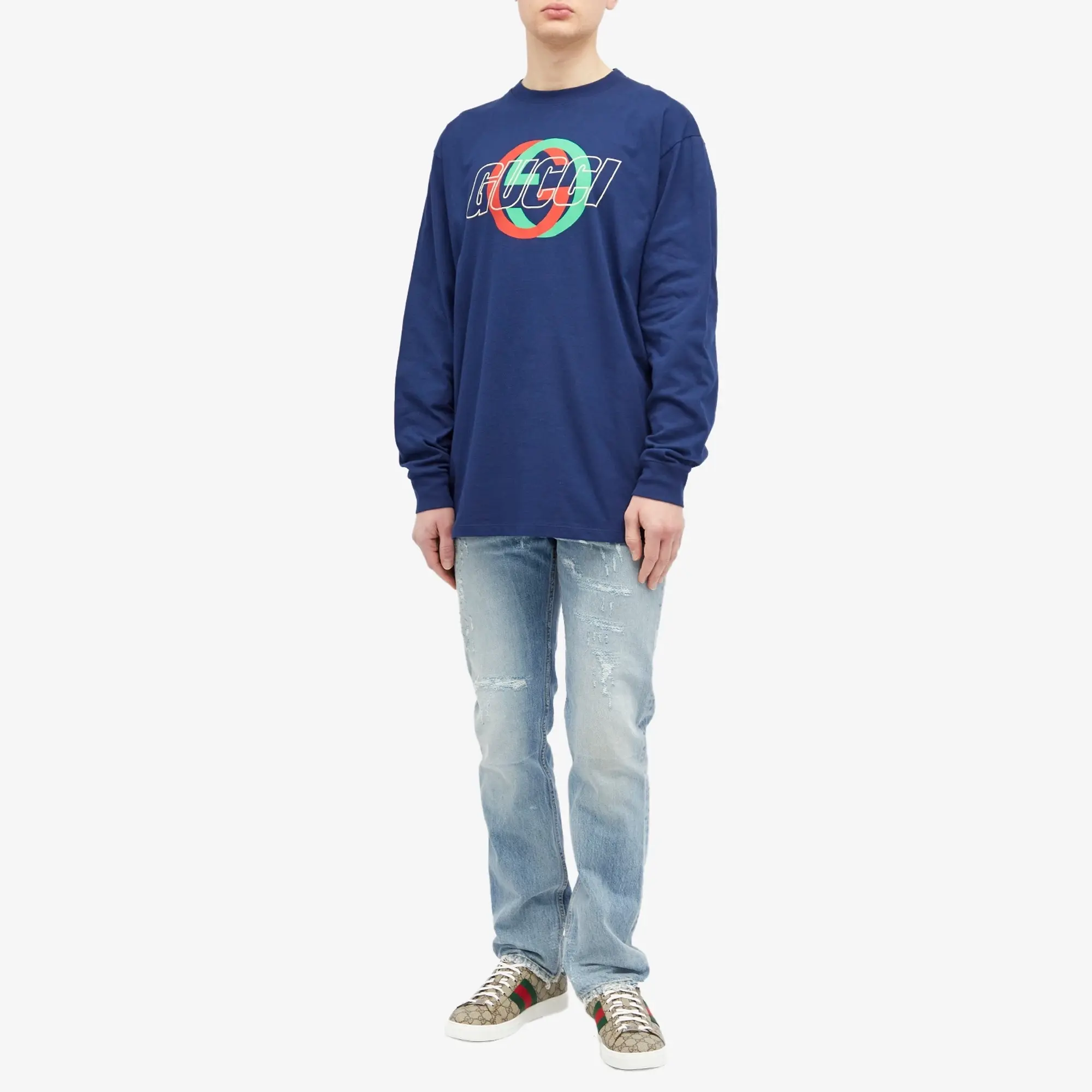 Gucci Men's Interlocking Logo Crew Neck Sweat Navy