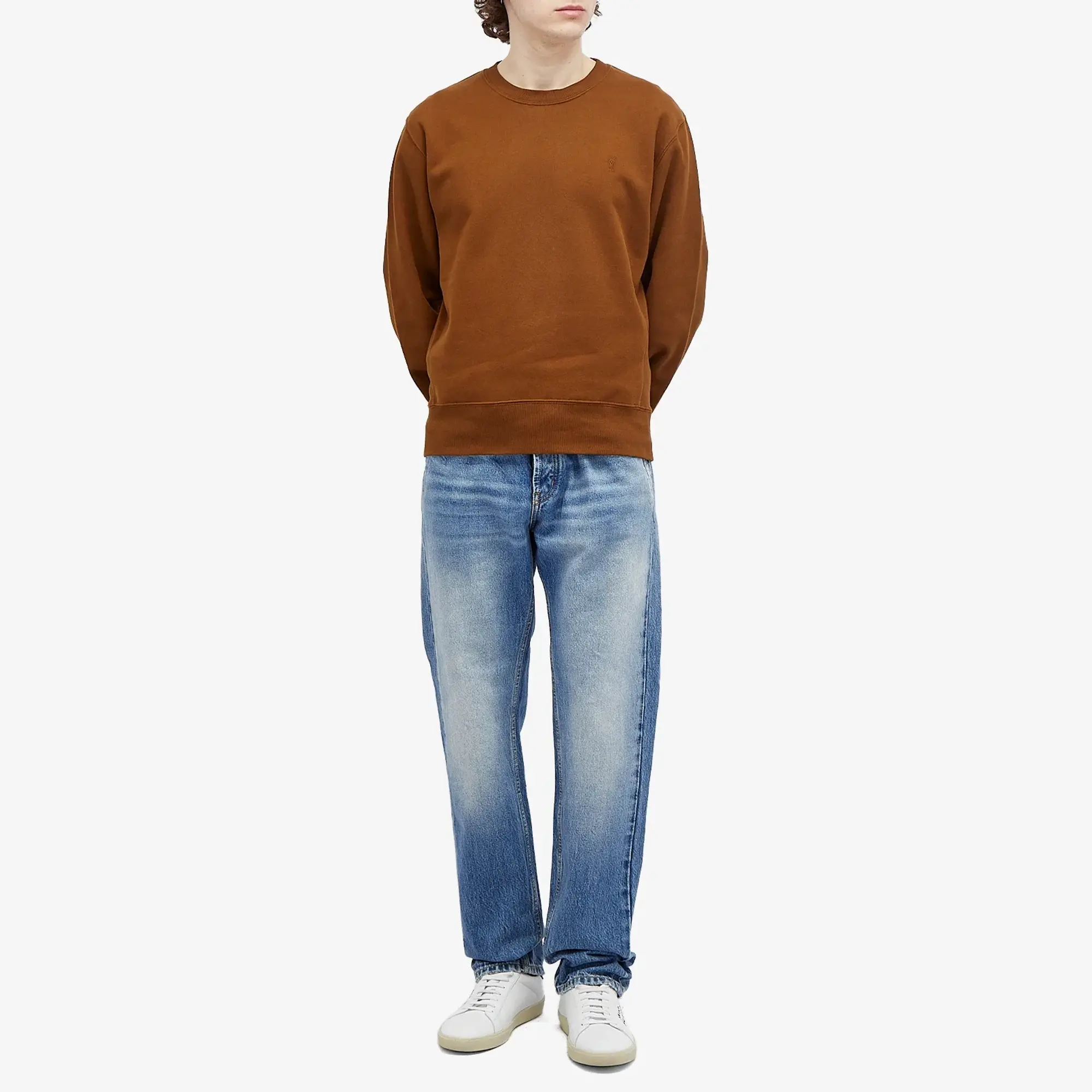 Saint Laurent Men's Logo Crew Neck Sweatshirt Ochre