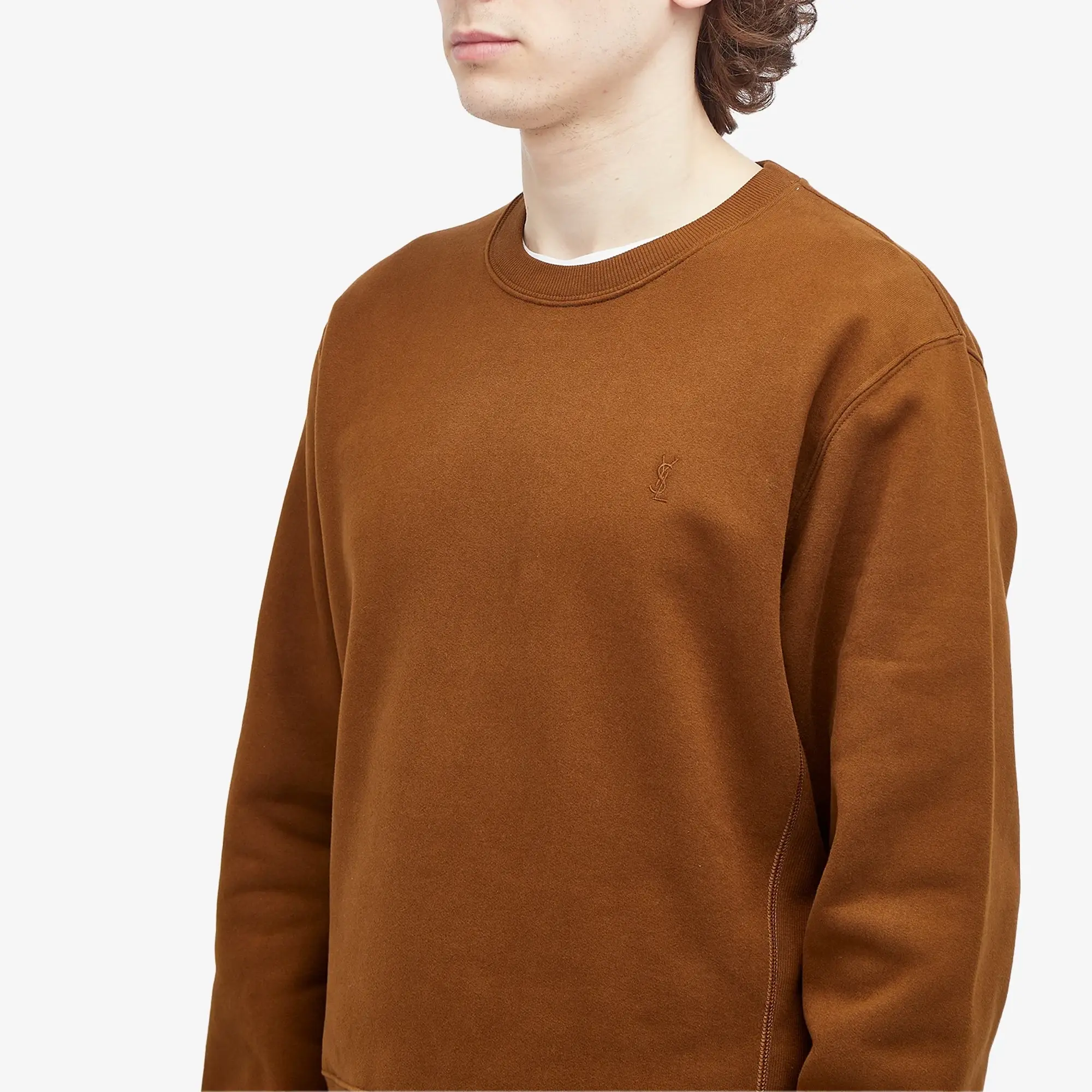 Saint Laurent Men's Logo Crew Neck Sweatshirt Ochre