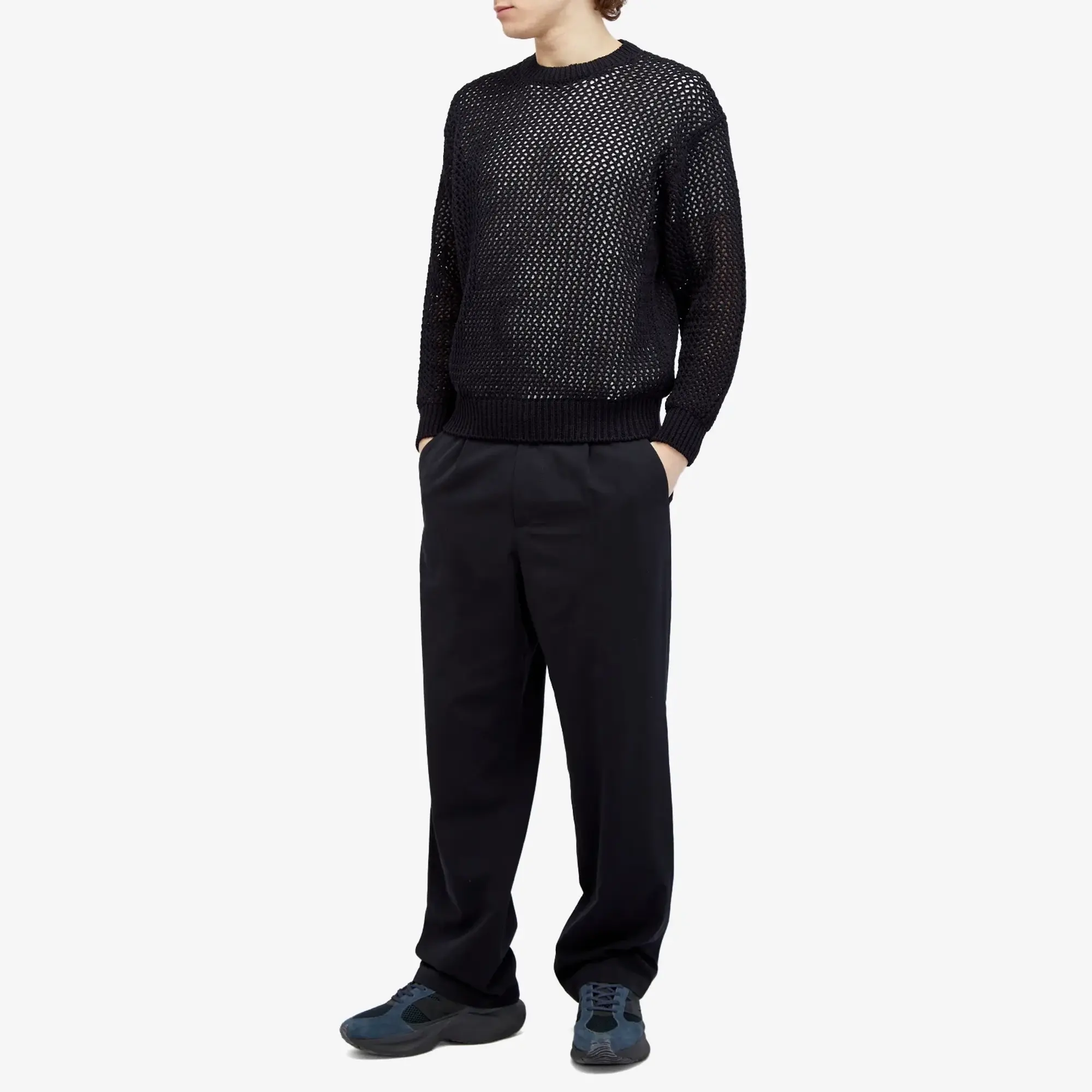 Auralee Men's Mesh Knit Jumper Dark Navy