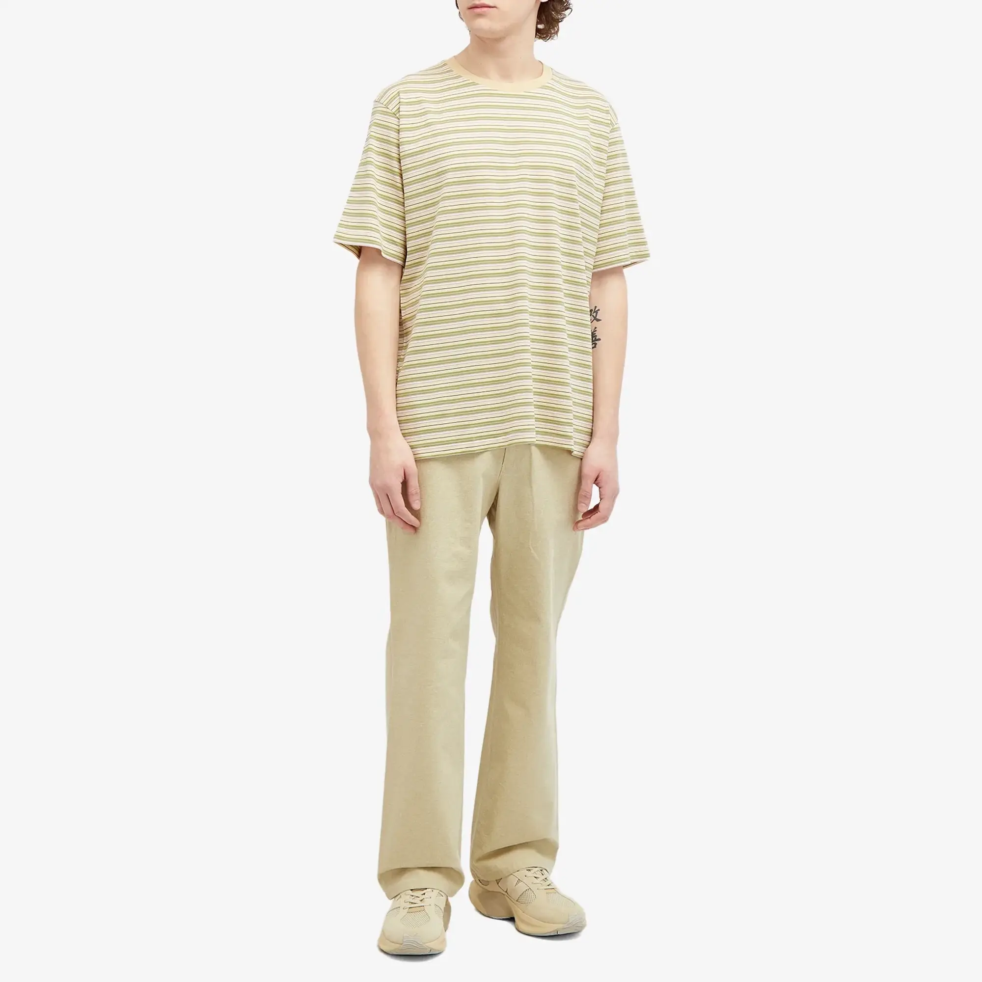 Auralee Men's Hard Twist T-Shirt Beige Border