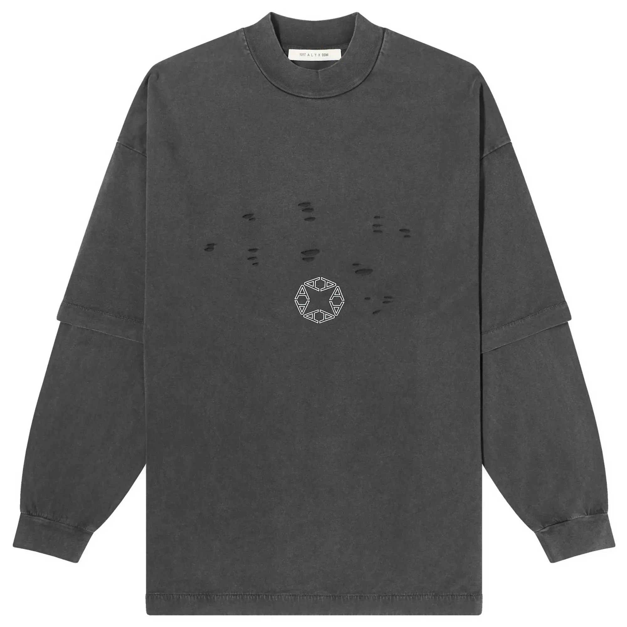1017 ALYX 9SM Men's Double Sleeve Laser Cut Logo T-Shirt Washed Black