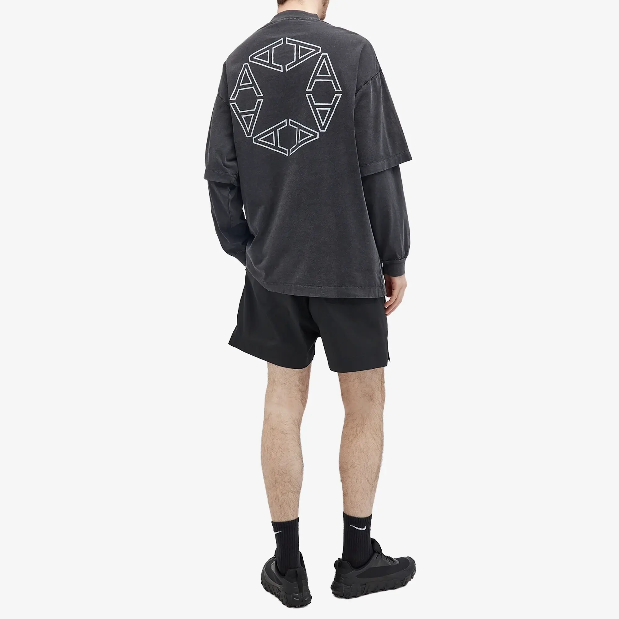 1017 ALYX 9SM Men's Double Sleeve Laser Cut Logo T-Shirt Washed Black