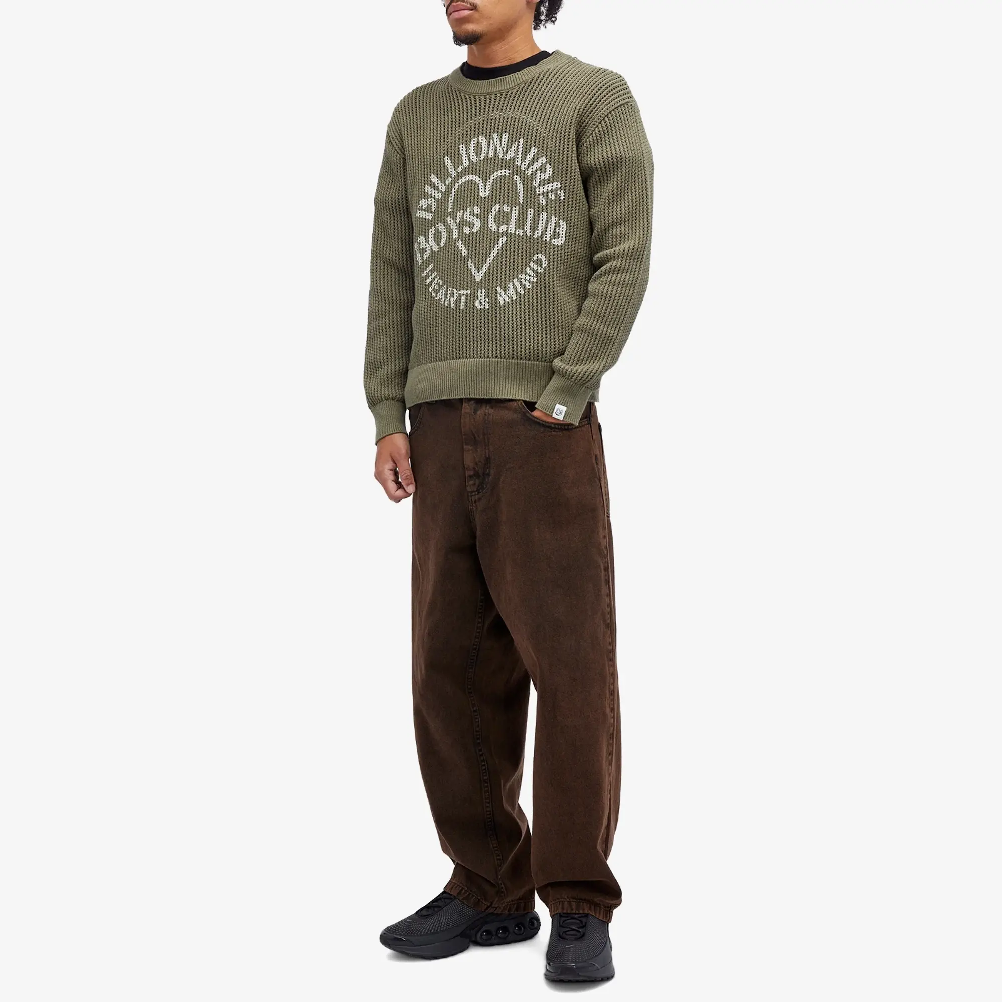 Billionaire Boys Club Men's Heart & Mind Stencil Logo Knit Khaki